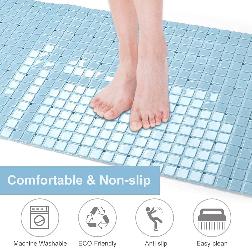 Non-Slip Square Bath Mat with Suction Cups & Drain Holes | Machine Washable Blue Shower Mat for Bathtub & Tub | Perfect for Bathroom Safety & Wet Floor Protection