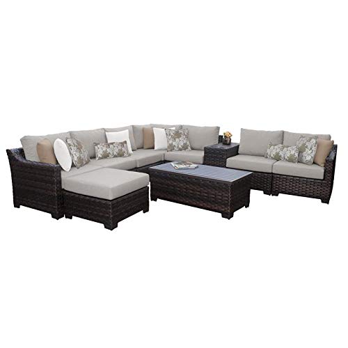 TK Classics Kathy Ireland River Brook 10-Piece Outdoor Wicker Patio Furniture Set in Ash - Perfect for Backyard, Garden, Poolside & Patio Relaxation