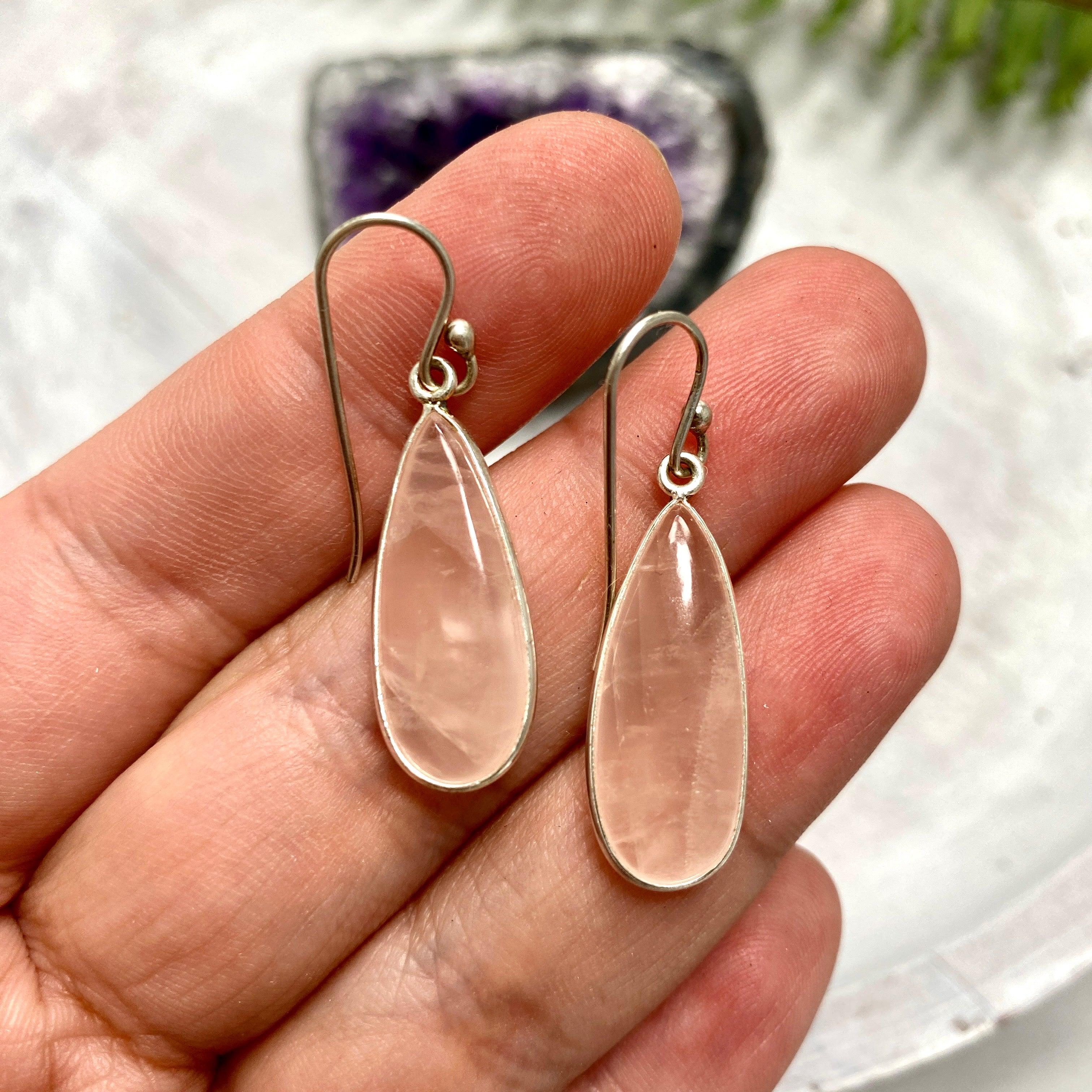 Rose Quartz Teardrop Earrings for Women - Natural Gemstone Dangle Earrings E2456 KEGJ953 - Perfect for Weddings, Parties & Everyday Elegance