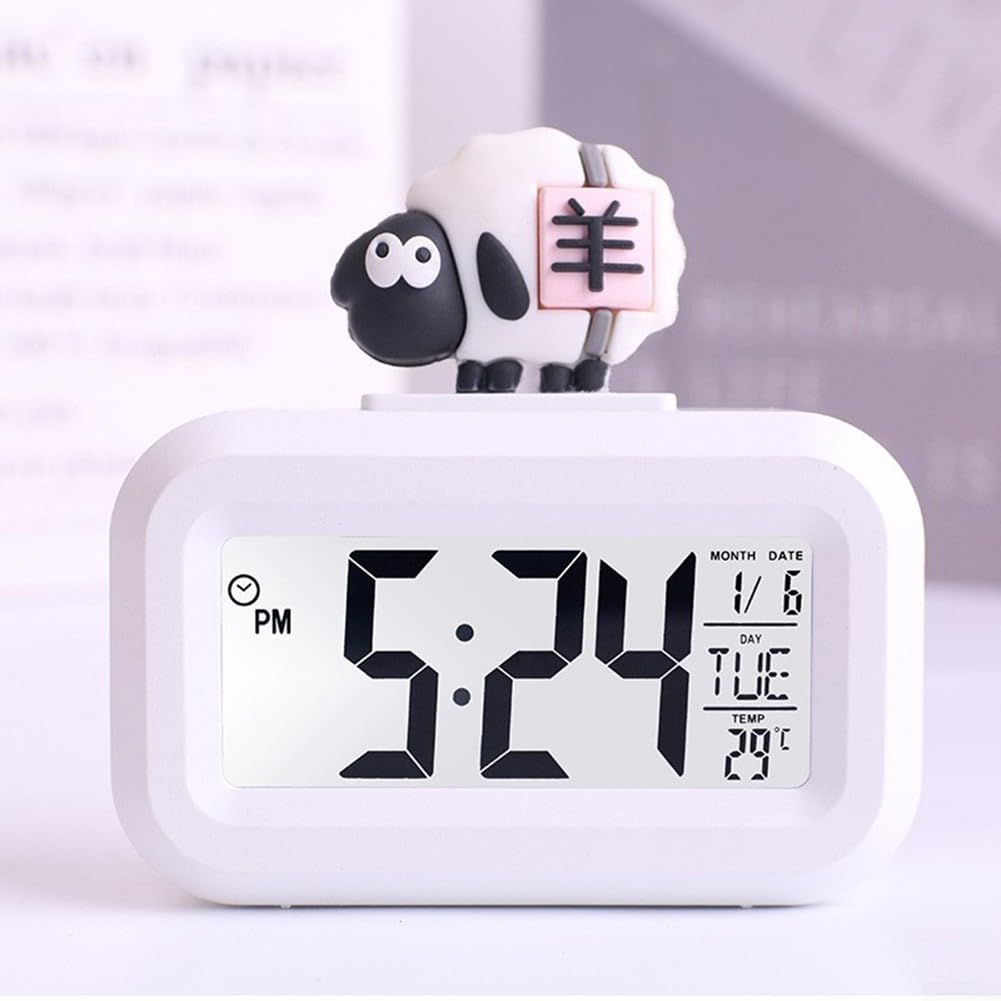 Stylish Cartoon Music Alarm Clock with LED Display - Cute Sheep Design for Bedroom, Kids Room & Living Room Decor | Wake Up to Gentle Melodies | Perfect Gift for Kids & Adults