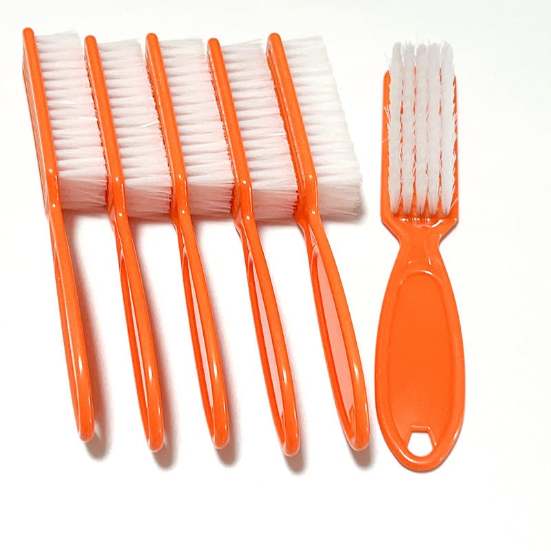 6Pcs Nail Cleaning Brush Set with Ergonomic Handle - Professional Manicure & Pedicure Tools for Women & Men - Nail Dust Brush for Home & Salon Use - Perfect for Fingernail & Toenail Care (Orange)