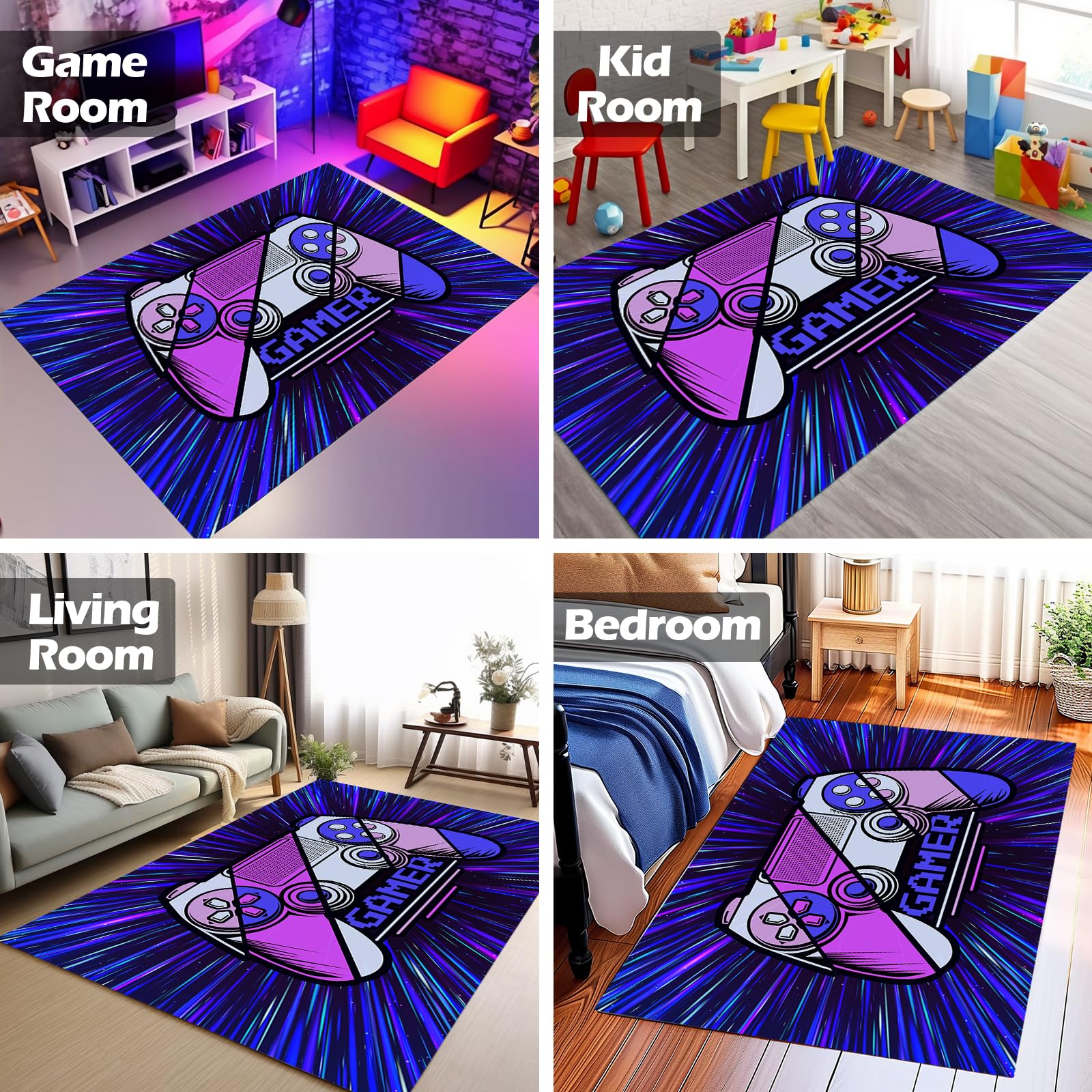 5'x7' Non-Slip Gaming Rug for Boys Room - Soft Gamer Carpet for Bedroom, Living Room & Game Room Decor - Perfect for Esports Setup, Streaming Background and Teen Gamer Gifts