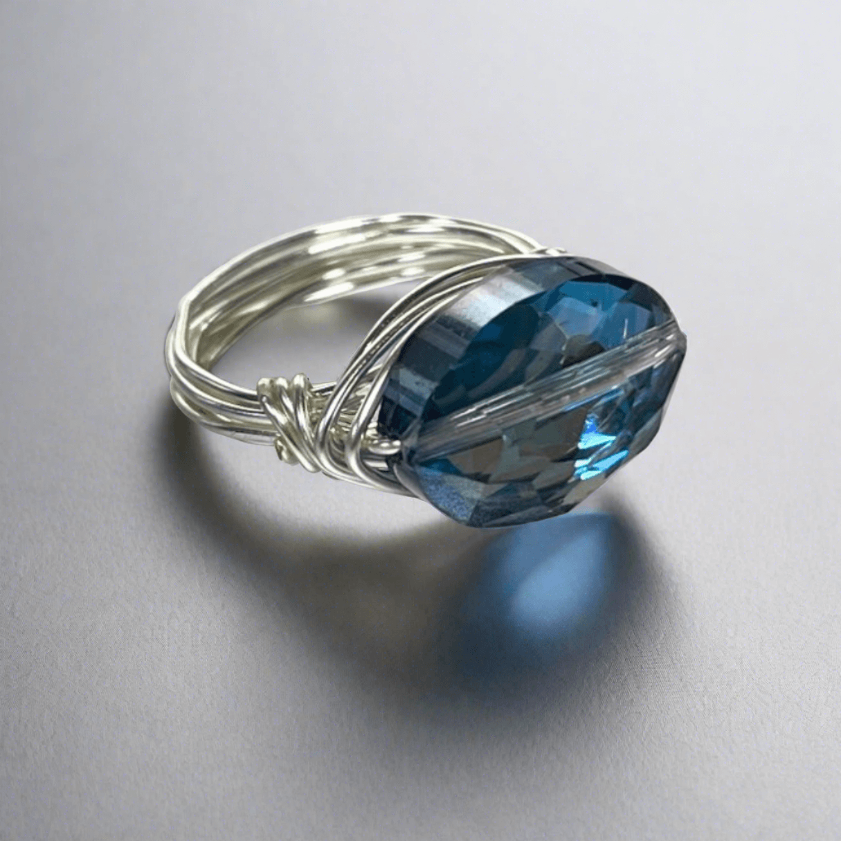 Handmade Blue Oval Crystal Ring - Elegant Jewelry Crafted in USA | Perfect for Weddings, Parties & Gifts