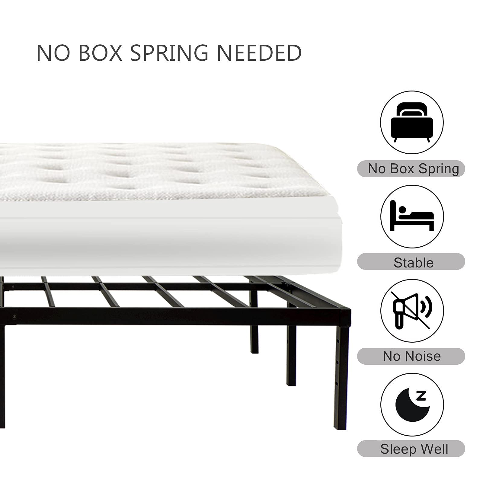 King Size Bed Frame - Heavy Duty 3500lbs Capacity Metal Platform Bed with Steel Slats, 14