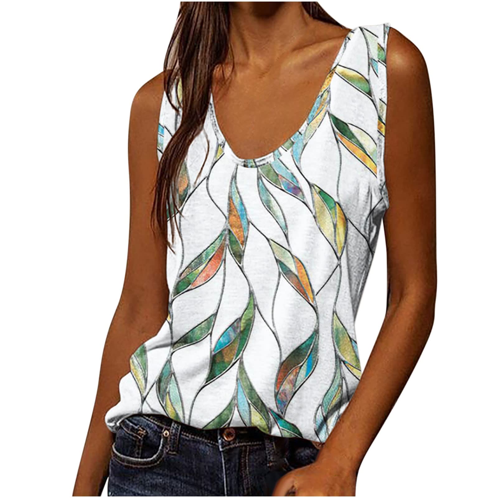Stylish Women's Summer V-Neck Tank Tops - Plus Size Printed Sleeveless Tees for Casual Wear | Beach Outfits, Vacation Essentials & Everyday Comfort