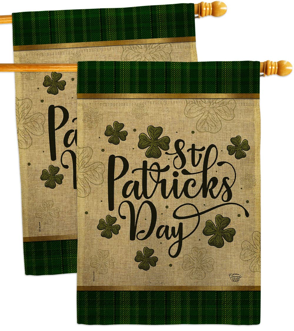 St. Patrick's Day Tartan Burlap House Flag - 2 Pack Double-Sided Irish Shamrock & Leprechaun Decor (28x40 Inches) for Garden, Yard & Holiday Celebration - Made in USA - Perfect for March Festivities & Irish-Themed Parties