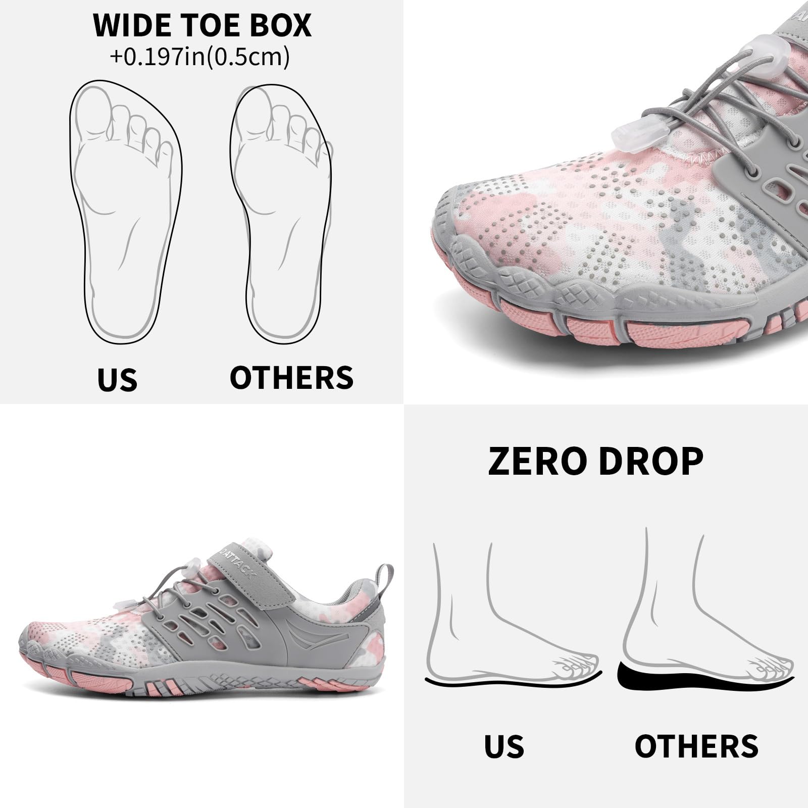 Grand Attack Barefoot Shoes for Women - Minimalist Zero Drop Lightweight Cross-Trainers | Perfect for Wrestling, Boxing, Weightlifting & Walking | Gym, Martial Arts & Outdoor Activities