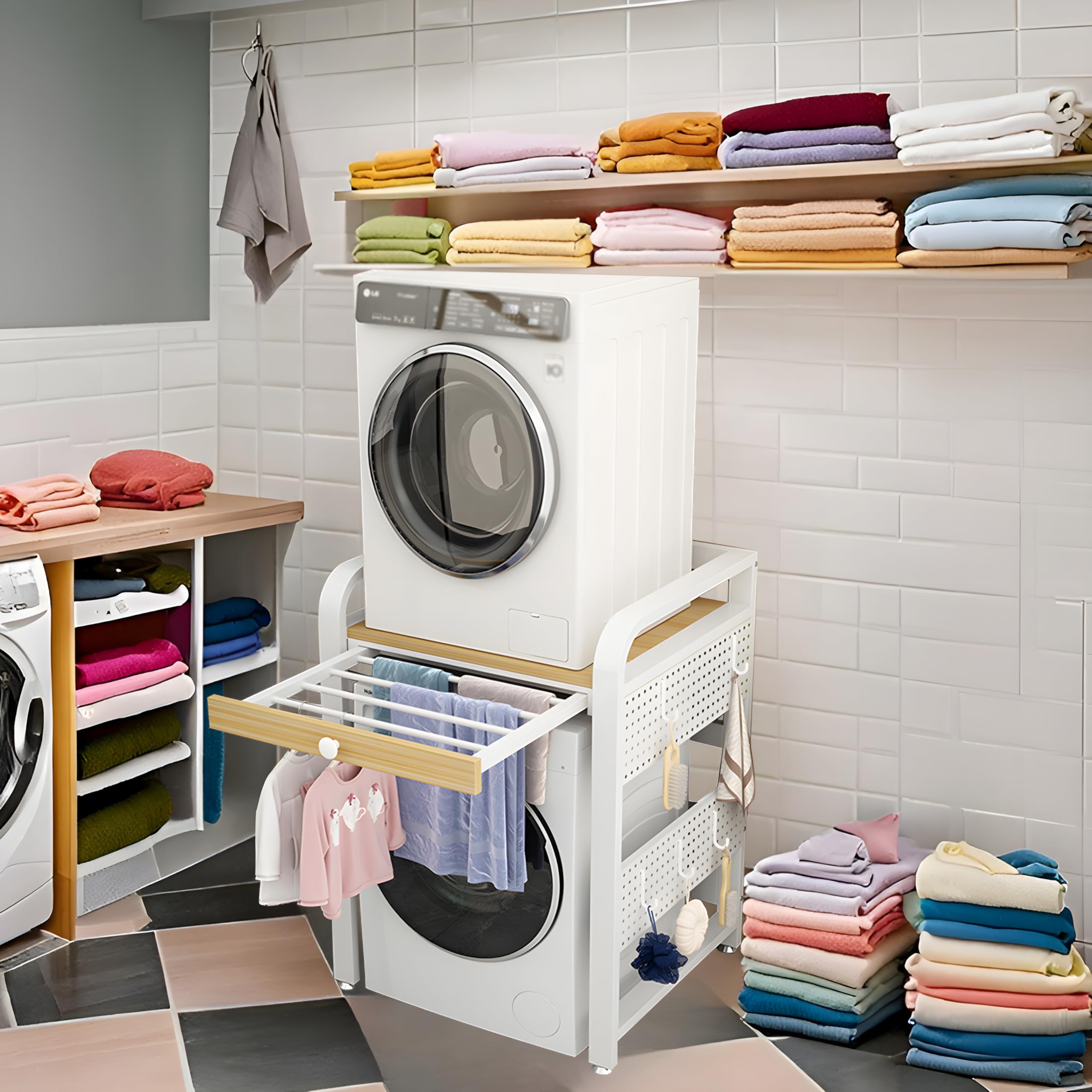 HIYOUGO Stackable Washer Dryer Storage Shelf - 24.4