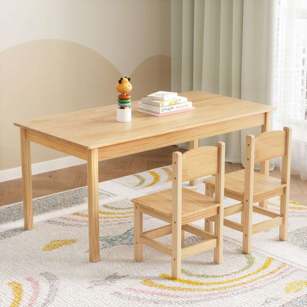 Keezi Kids Table and 2 Chairs Set - Solid Pinewood Furniture for Children's Playroom, Learning & Dining - Perfect for Toddler Activities, Arts & Crafts, Snack Time