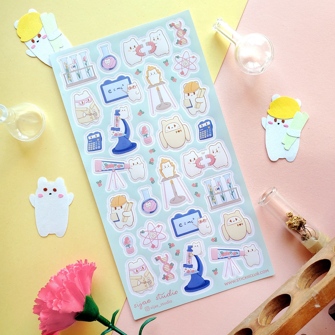 Beary Cute Science Sticker Sheet - 50+ Adorable Bear-Themed Science Stickers for Planners, Journals, Scrapbooks & DIY Projects