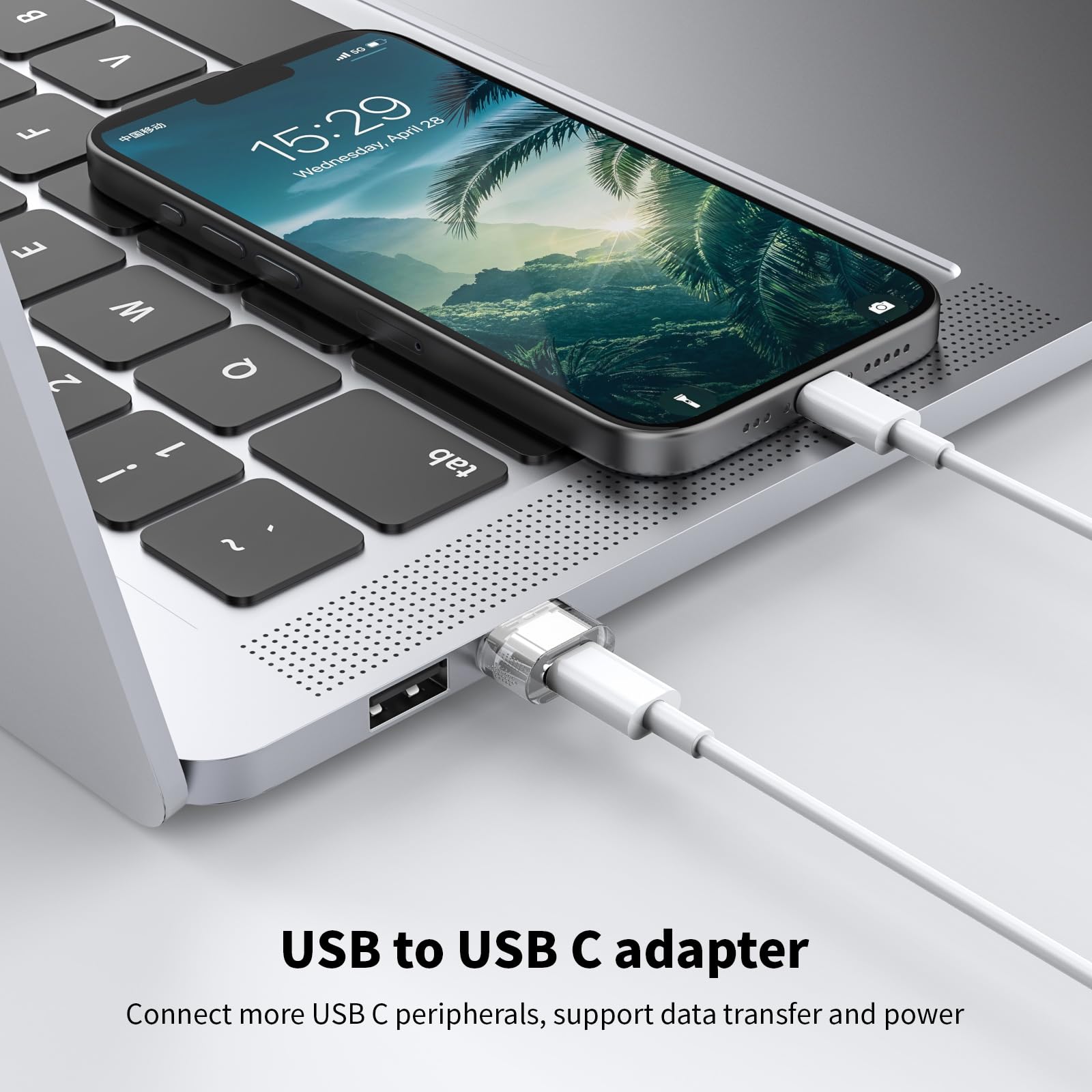 20-Pack Clear USB to USB-C Adapter Converter - USB-C Female to USB-A Male Charging Adapter Compatible with iPhone 15/14/13/12 Pro Max/Plus, iPad 9/10/Air 5/Mini 6, Galaxy & Pixel - Perfect for Travel, Office & Home Charging Solutions