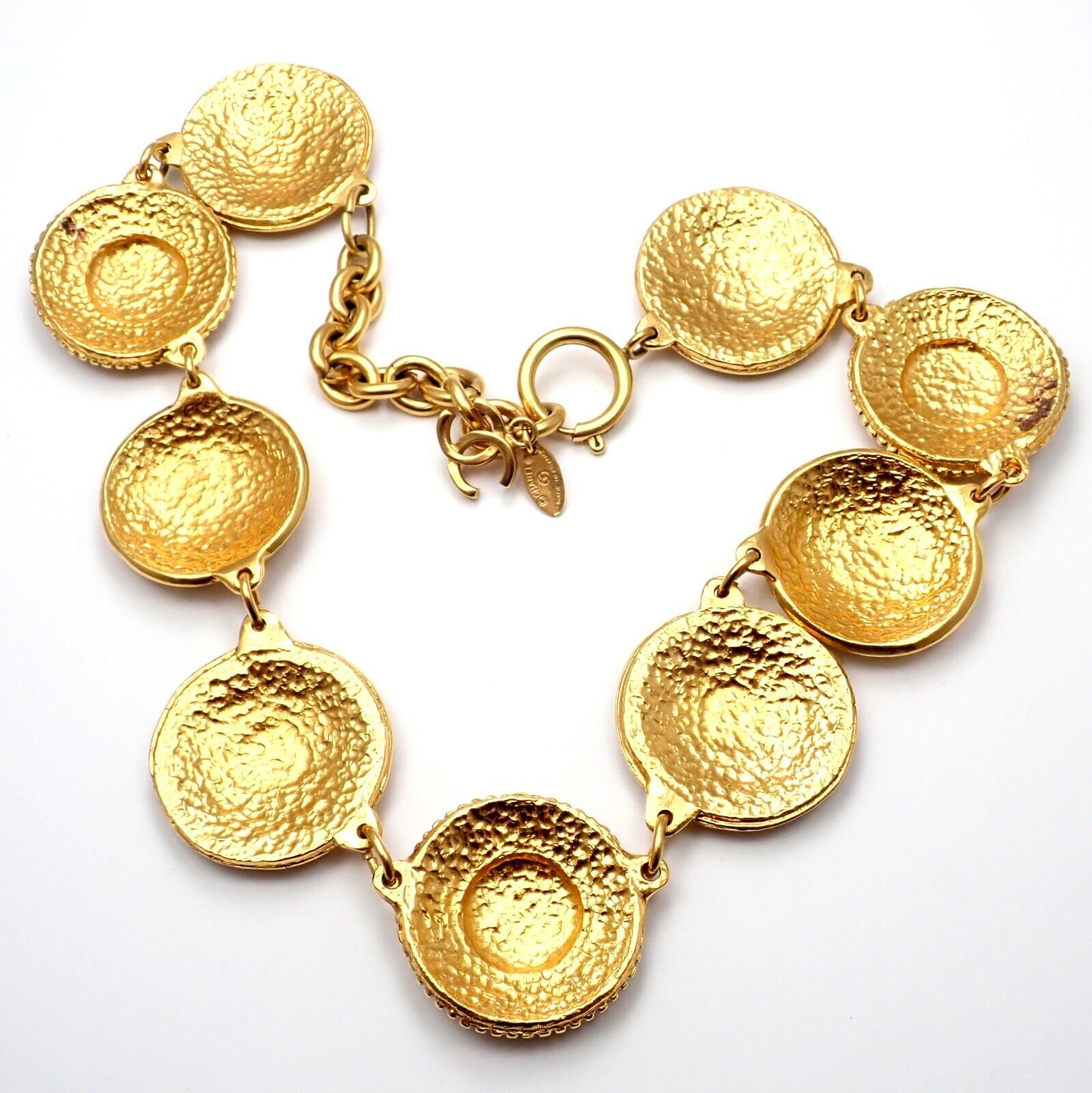 Authentic Vintage Chanel Gold Tone CC Logo 9 Disc Motif Necklace - Perfect for Elegant Evening Wear & Luxury Fashion Accessories