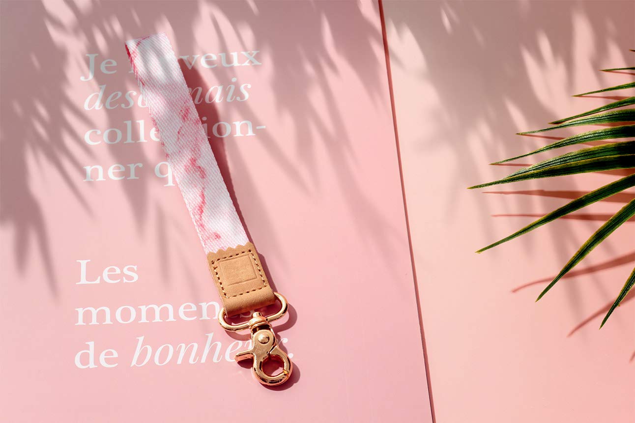 DQL Women's Pink Marble Wrist Keychain - Stylish Key Fob Wristlet & Short Key Lanyard with Loop for Everyday Convenience | Perfect for Keys, ID Badges, and Gym Accessories