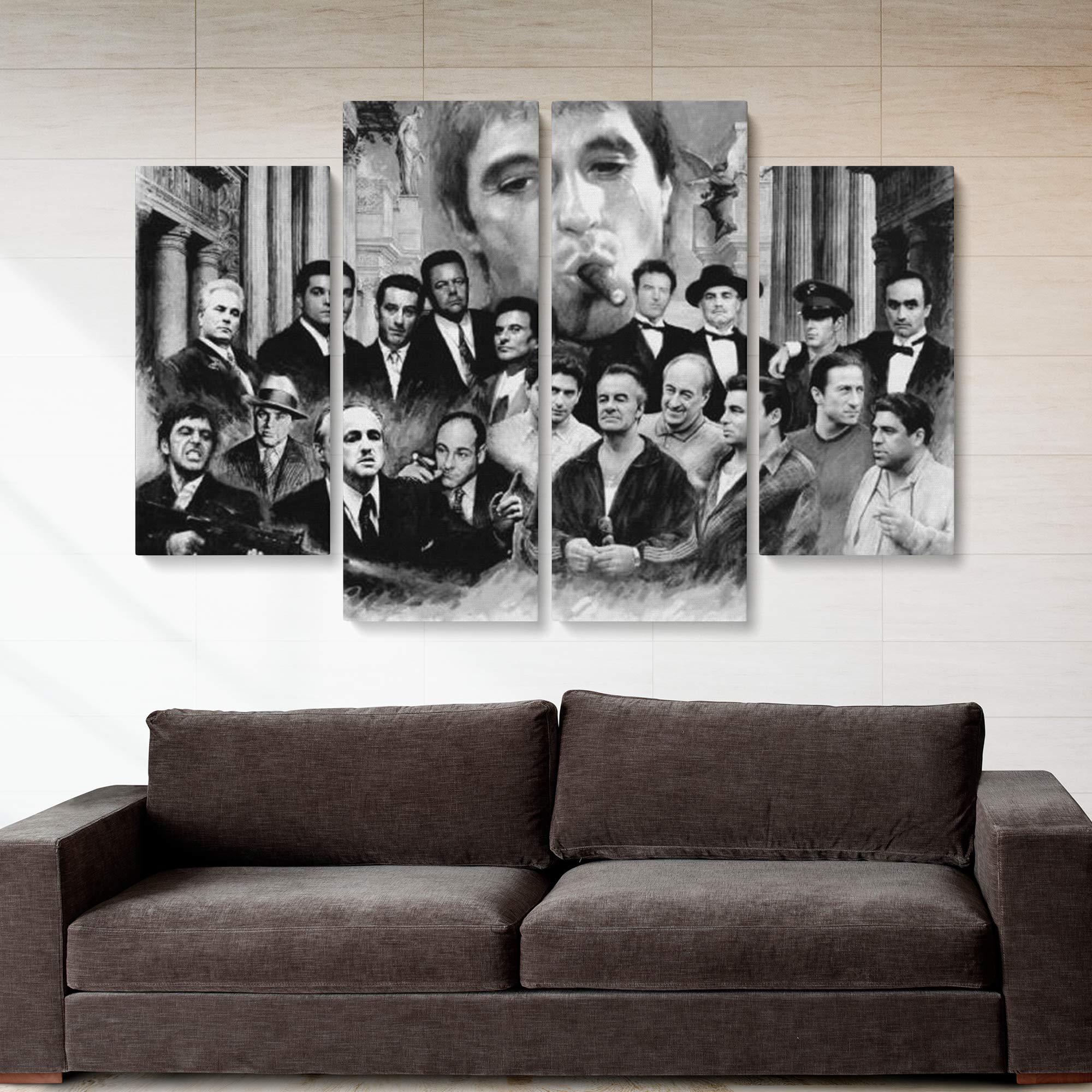 Scarface Movie Wall Art - Large 4-Piece Canvas Prints of Famous Gangster Actors for Home Decor | Perfect for Living Room, Bedroom & Office