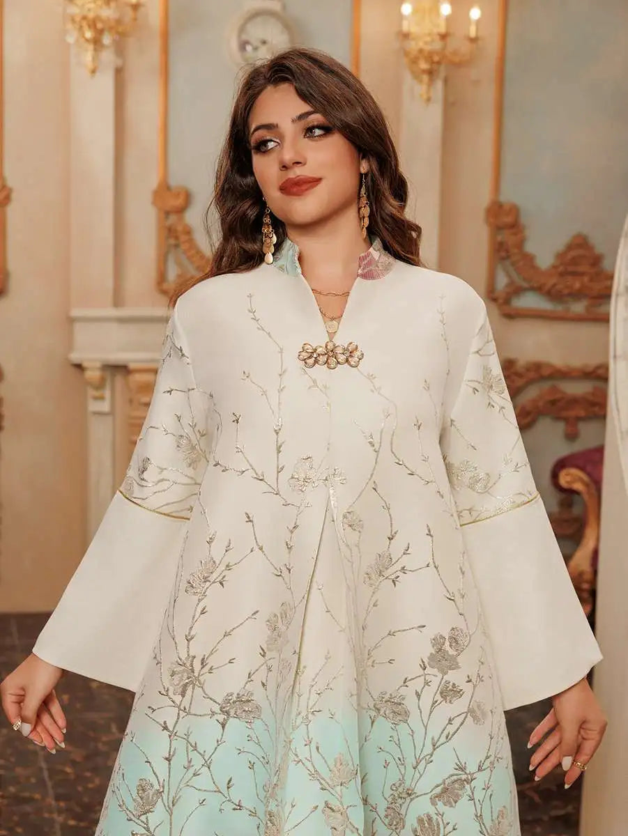Elegant Eid Gradient Jacquard Kaftan Dress for Muslim Women - Modest Jalabiya Abaya for Prayer, Parties & Special Occasions