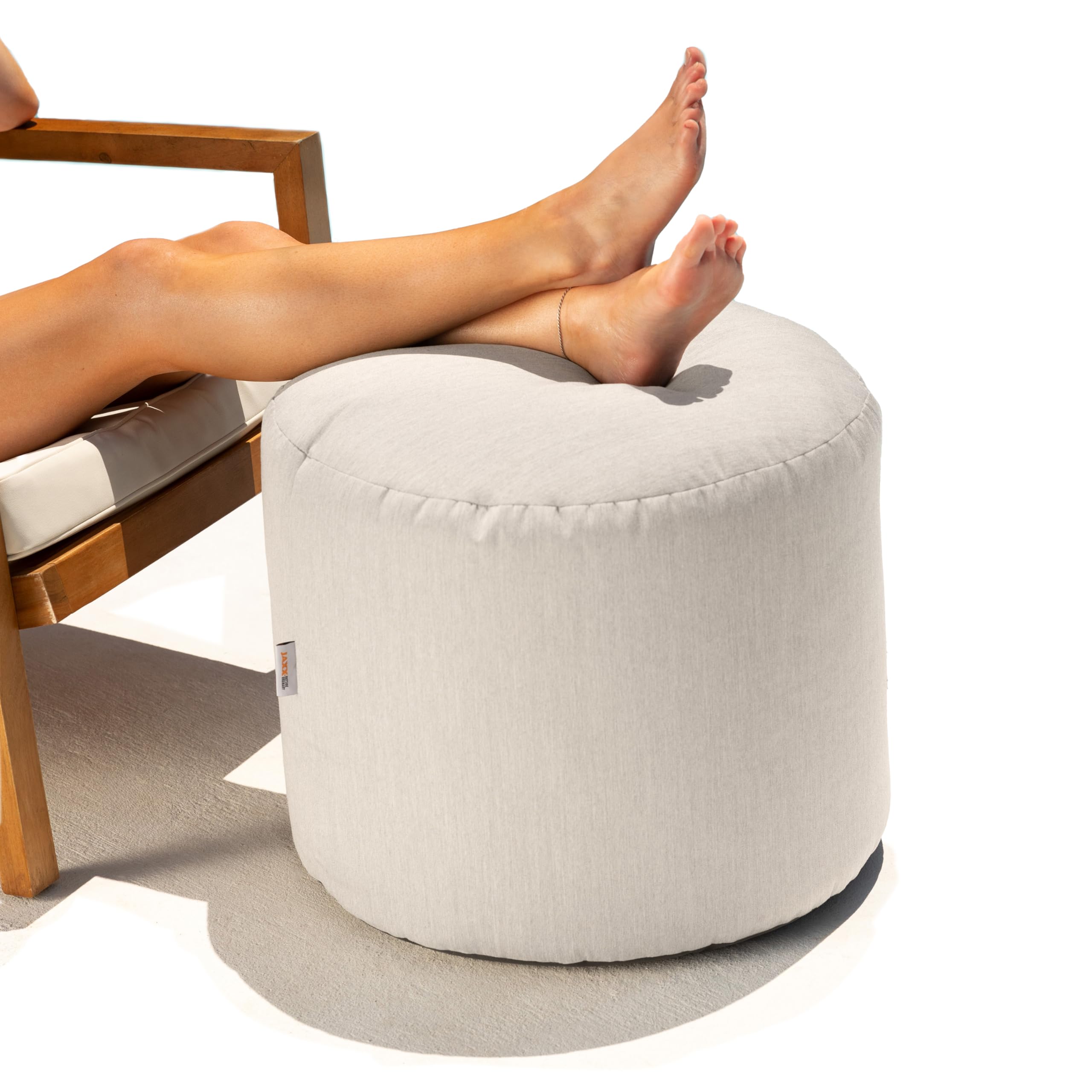 Jaxx Spring Outdoor Ottoman and Side Table with Premium Sunbrella Fabric in Flax Color - Perfect for Patio, Garden, and Poolside Relaxation