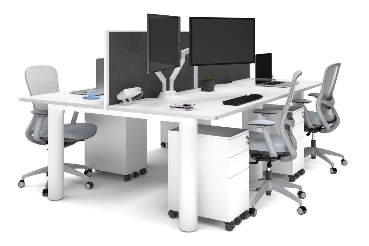 4-Person Office Workstation with Quadro Cylinder Legs - 1200L x 800W Desk with Cable Management Scallop for Modern Workspaces & Collaborative Office Environments