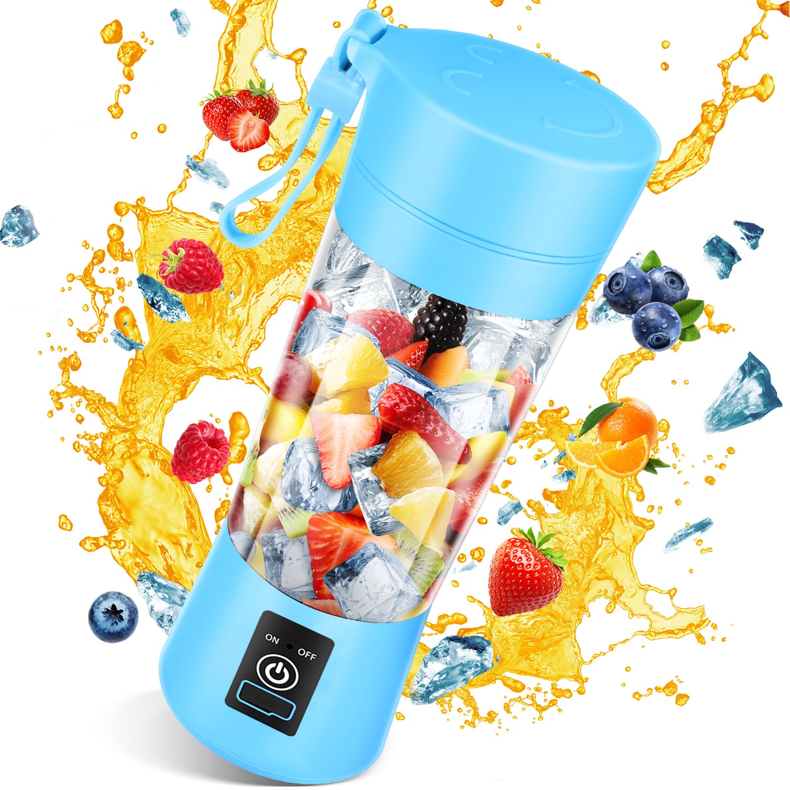 USB Rechargeable Portable Blender with 6 Blades - One Touch Operation for Shakes, Smoothies & Juices | Personal Blender Cup for Kitchen, Travel, Gym & Outdoor Activities (Blue)