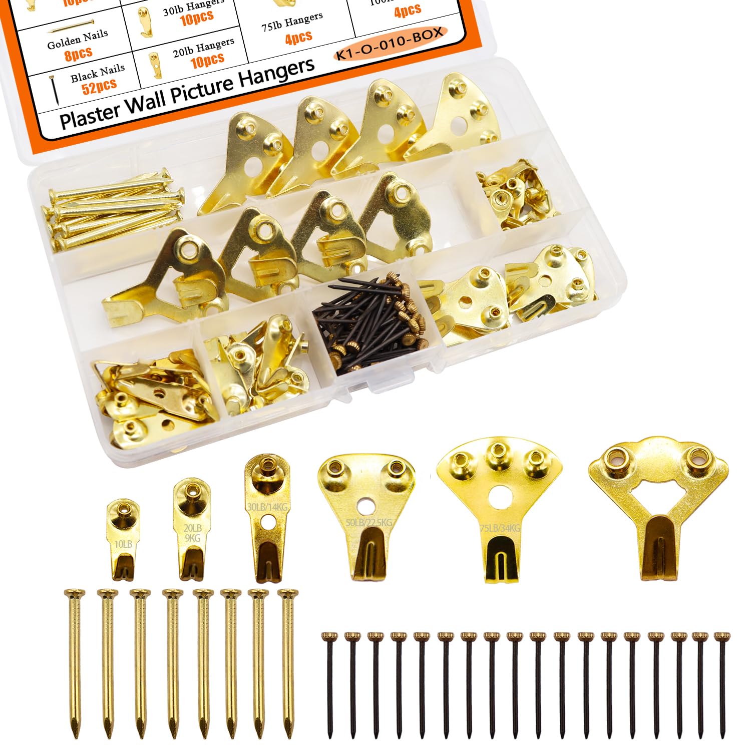 Dianrui 103 PCS Heavy Duty Picture Hangers Hooks Kit with Nails - Professional Wall Hanging Hardware for Wood, Drywall & Plaster (Supports 10-100 lbs) - Perfect for Hanging Photos, Frames, Mirrors & Home Decor