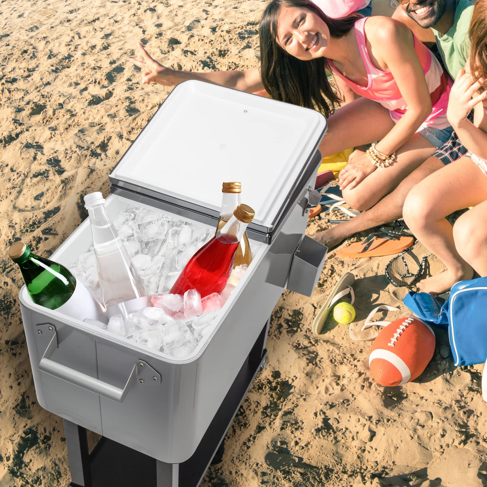 Henf 80 Quart Rolling Cooler with Wheels - Portable Ice Chest for Outdoor Parties, Camping & Tailgating - Features Shelf, Bottle Opener & Cart Design - Perfect for Backyard BBQs, Beach Trips & Sporting Events