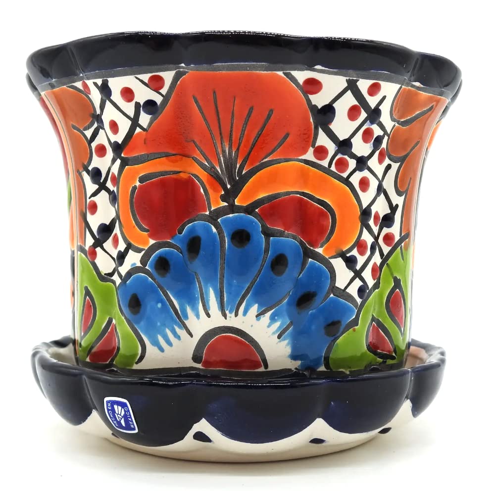 Hand-Painted Violet Pot Planter with Saucer - Small Glazed Ceramic Flower Pot for Indoor & Outdoor Plants | Perfect for Windowsills, Balconies, and Garden Decor
