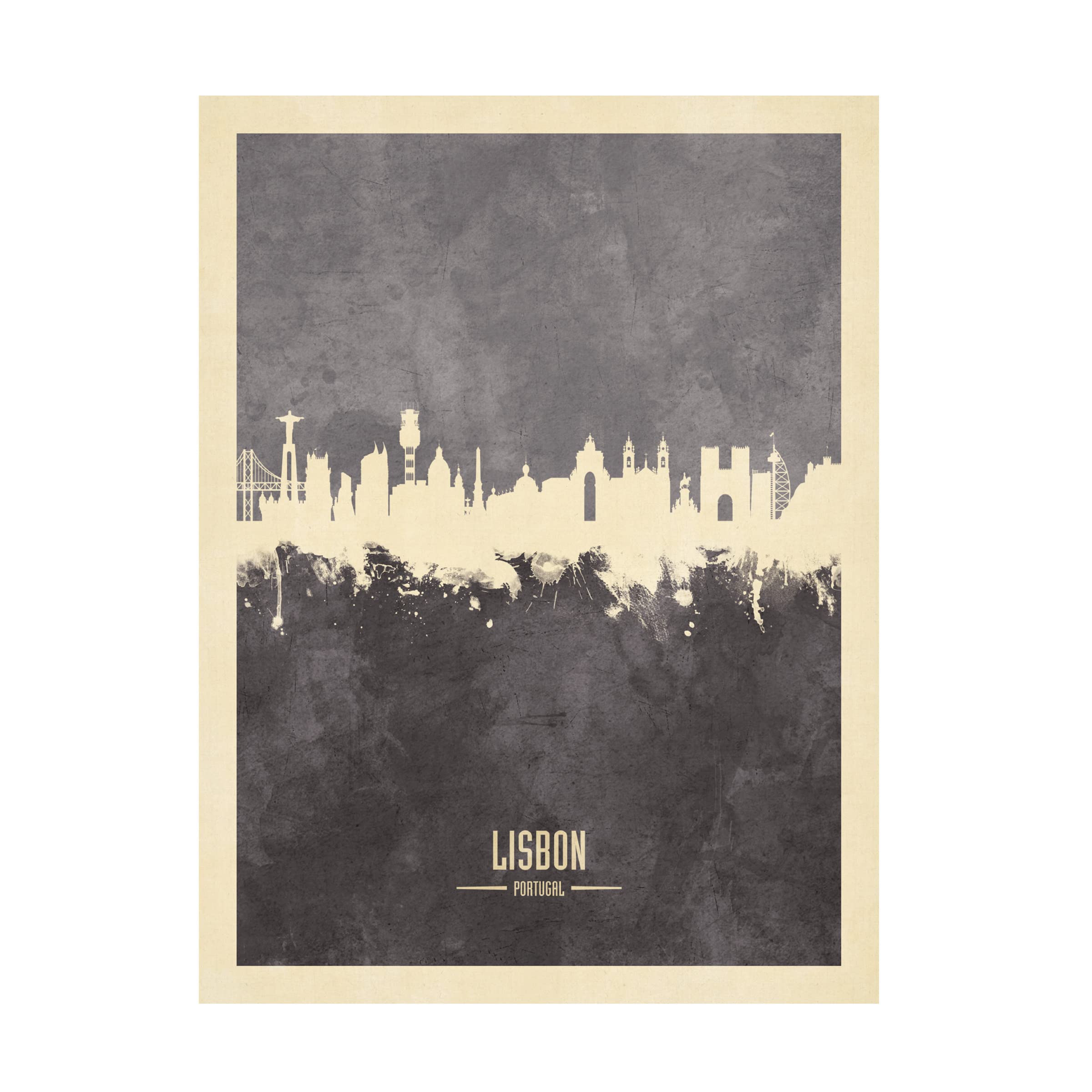 Michael Tompsett 'Lisbon Portugal Skyline Gray' Canvas Wall Art Print - Modern Home & Office Decor for Living Room, Bedroom