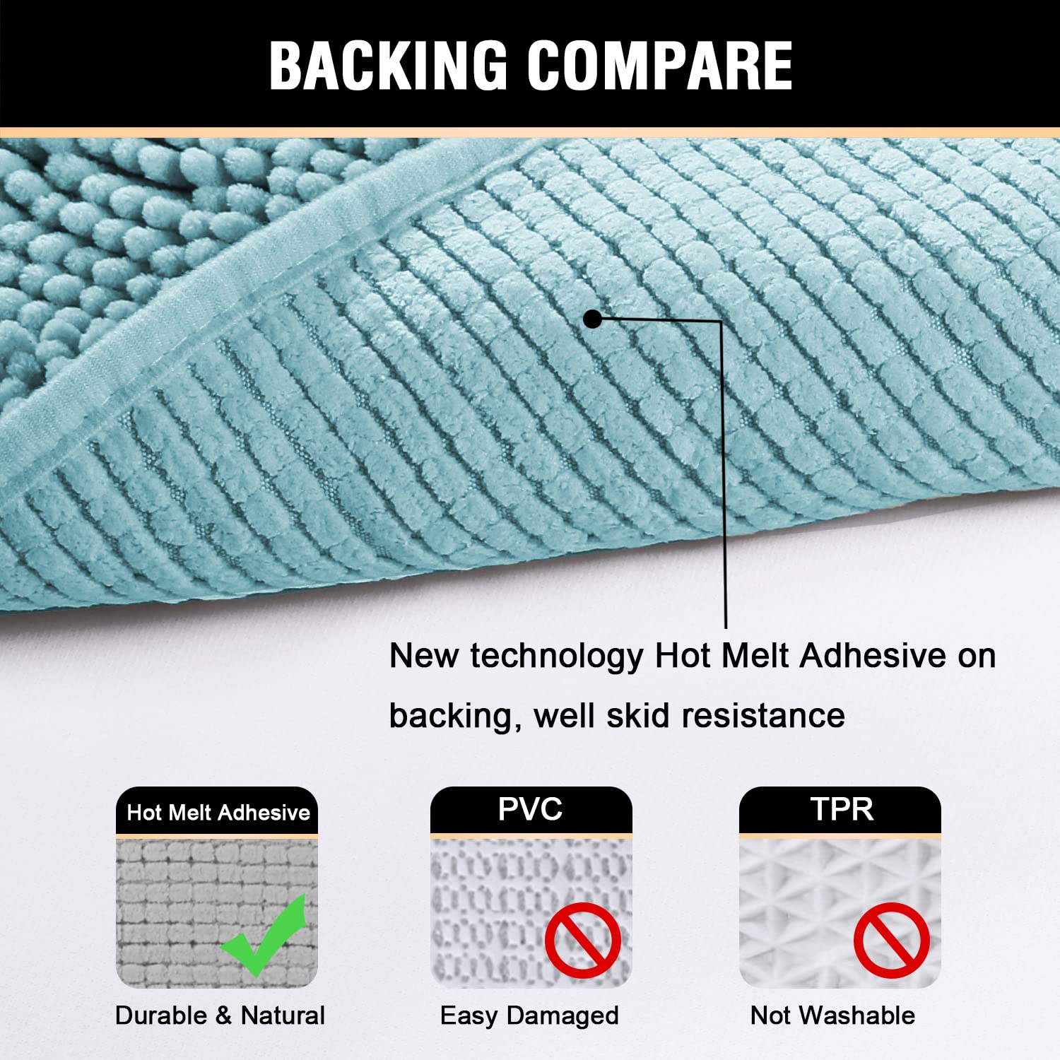 H.VERSAILTEX Non-Slip Chenille Bath Rug - Ultra Soft Absorbent Shag Bath Mat for Bathroom & Shower - Machine Washable, Quick Dry - Perfect for Bathroom Safety & Comfort (Aqua Haze, 20