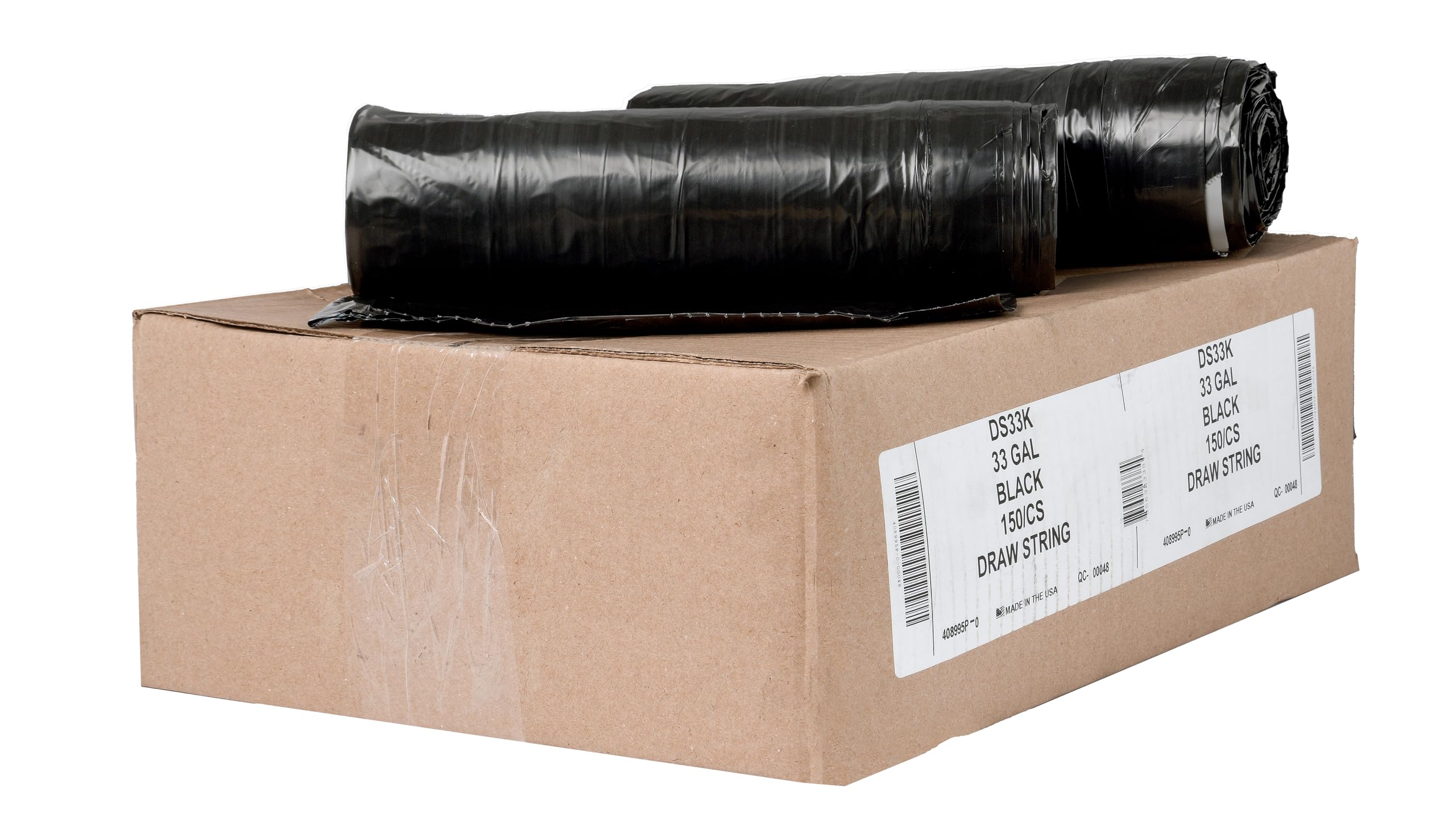 Aluf Plastics 33 Gallon 1 MIL Black Drawstring Tall Kitchen Trash Bags - 34