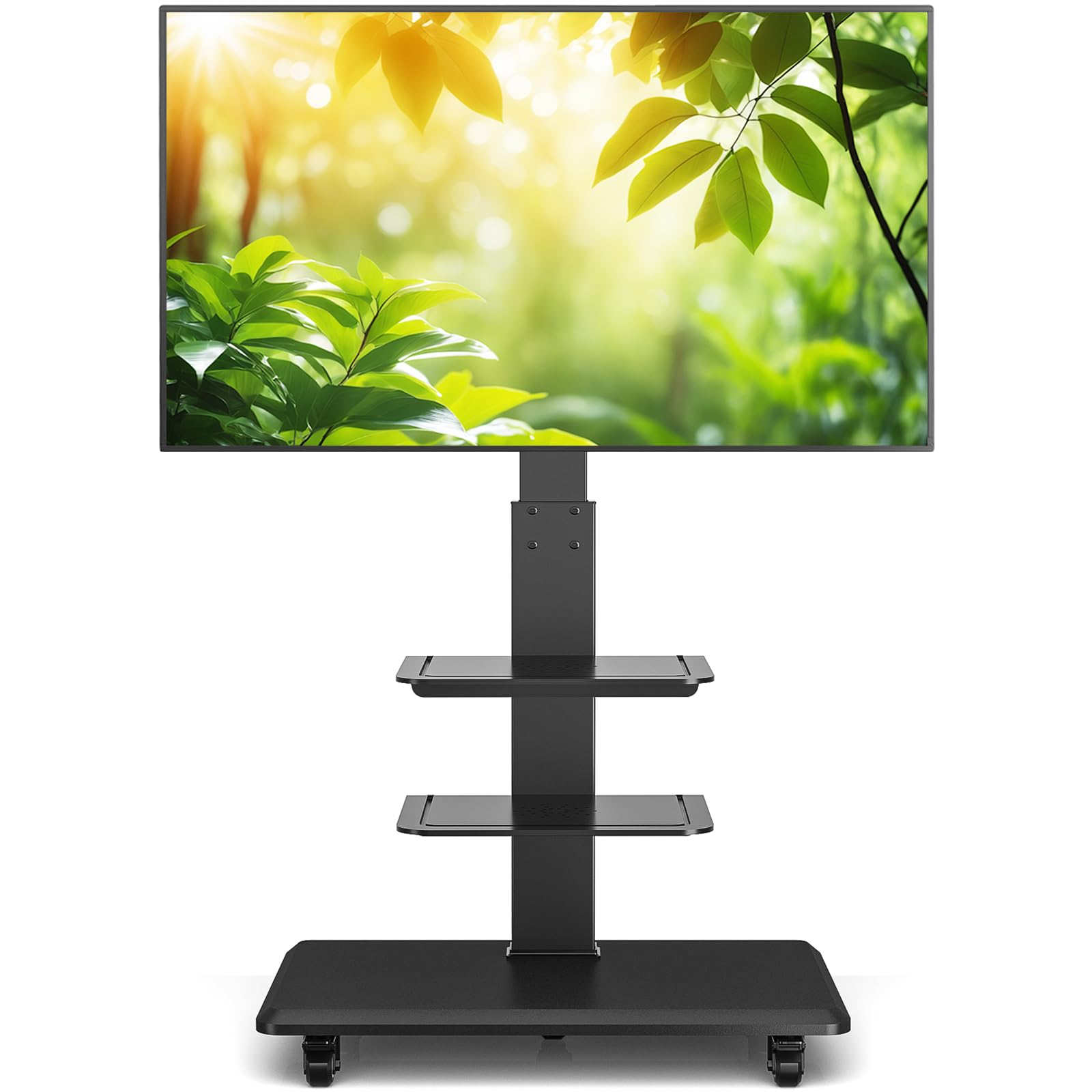 Rfiver Mobile TV Cart Rolling Stand for 40-75 Inch Flat/Curved TVs - Heavy Duty Floor TV Stand with Swivel Mount (110 lbs Capacity) - Height Adjustable Wheels for Living Room, Bedroom & Office Use