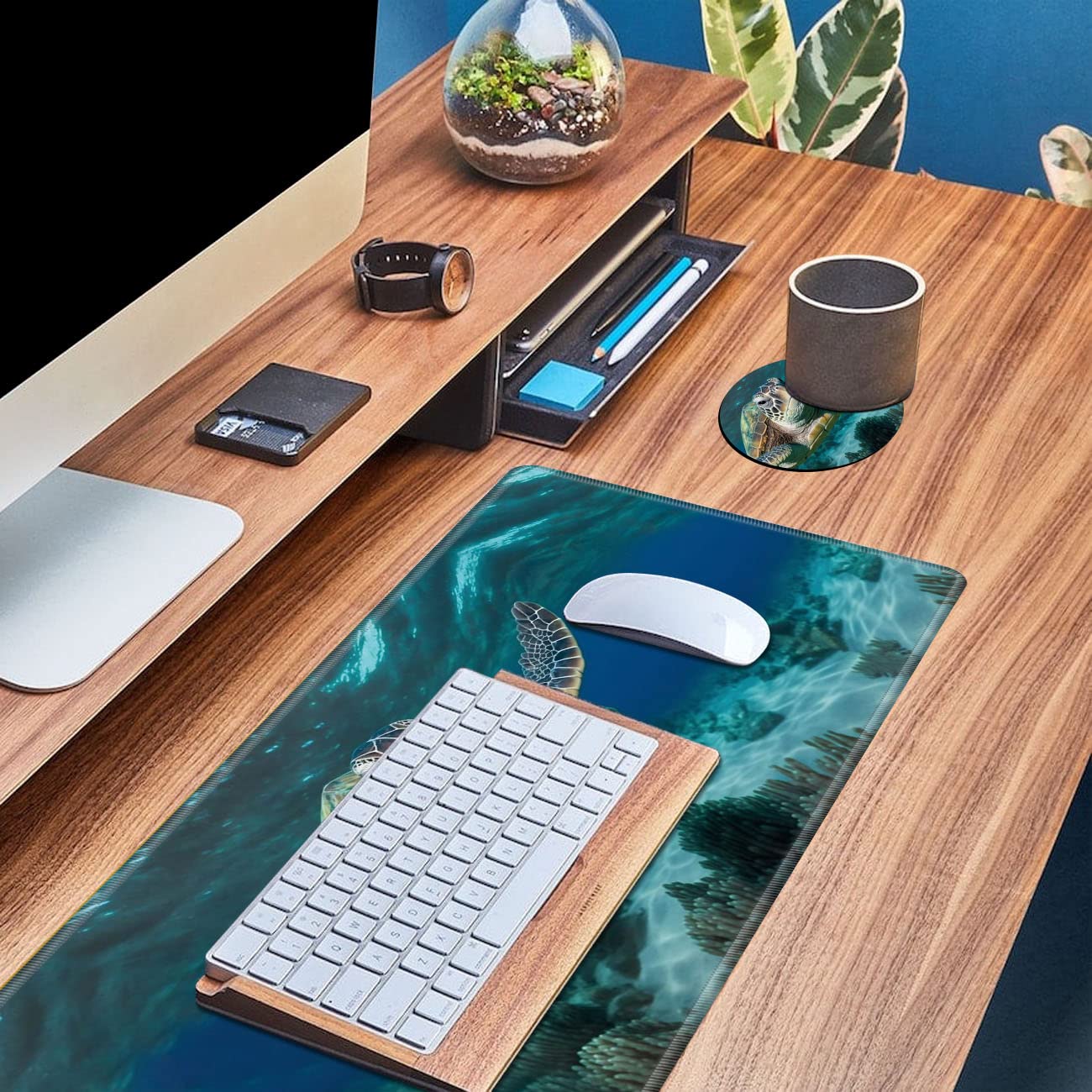 Large XL Extended Gaming Mouse Pad with Sea Turtle Design - 31.5