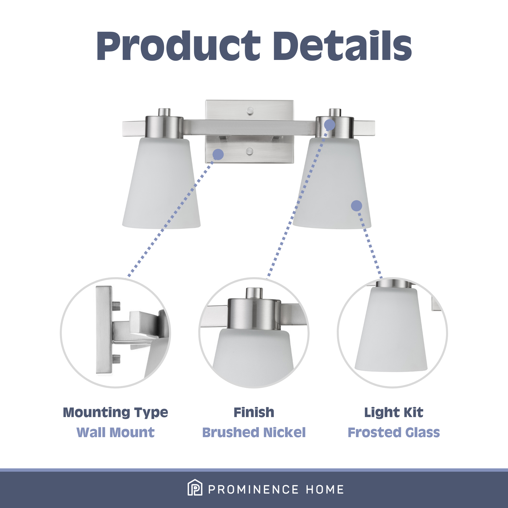 Fairendale 2-Light Vanity Light Fixture with Frosted Glass Shades and Brushed Nickel Finish - Perfect for Bathroom, Bedroom, or Dressing Room Lighting
