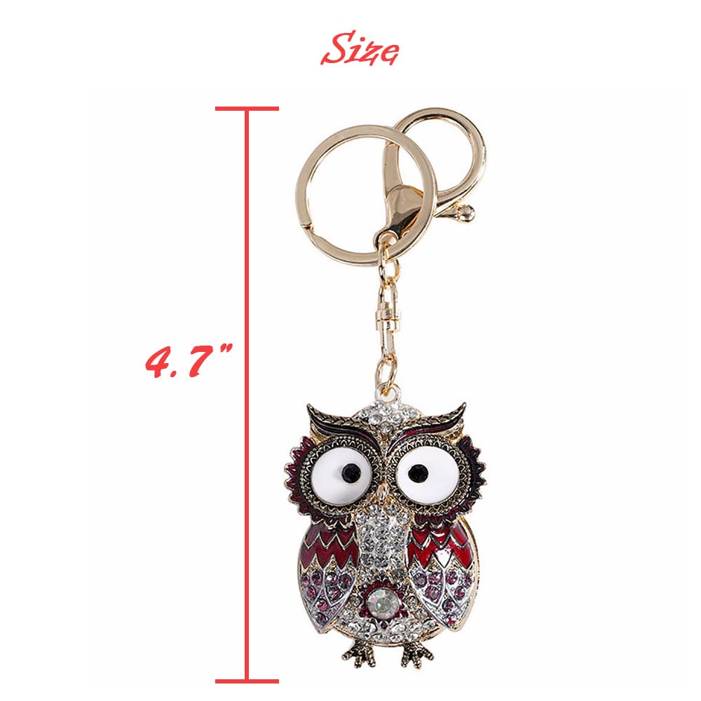Owl Crystal Keychain - Stylish Car Keyring & Bag Pendant for Women - Alloy Handbag Accessory - Red | Perfect Gift for Birthday, Christmas & Daily Use
