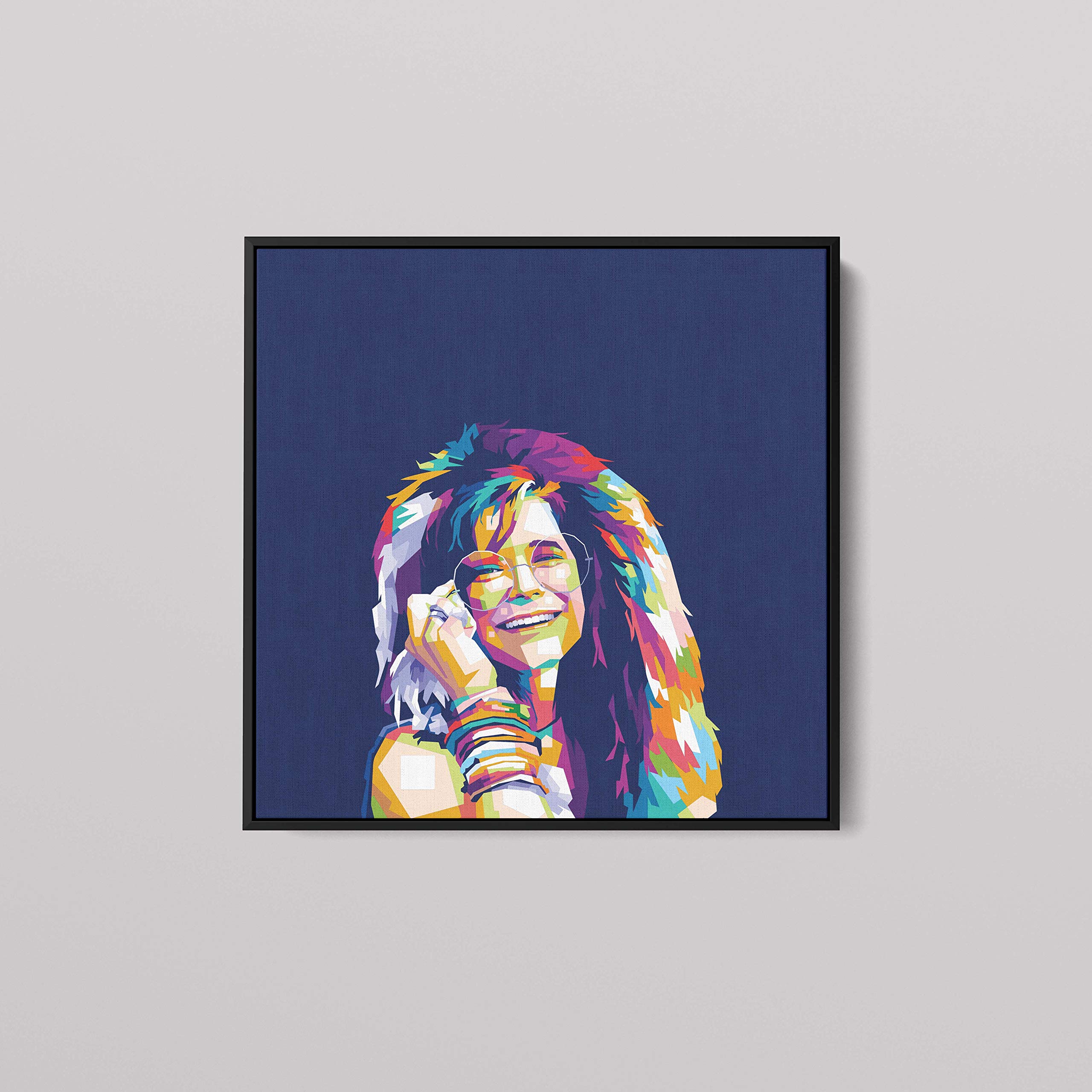 Janis Joplin Framed Pop Art Canvas - 24x24 Inch Ready to Hang Wall Decor, Stretcher Bars Only - Perfect for Living Room, Bedroom & Music Studio Decor