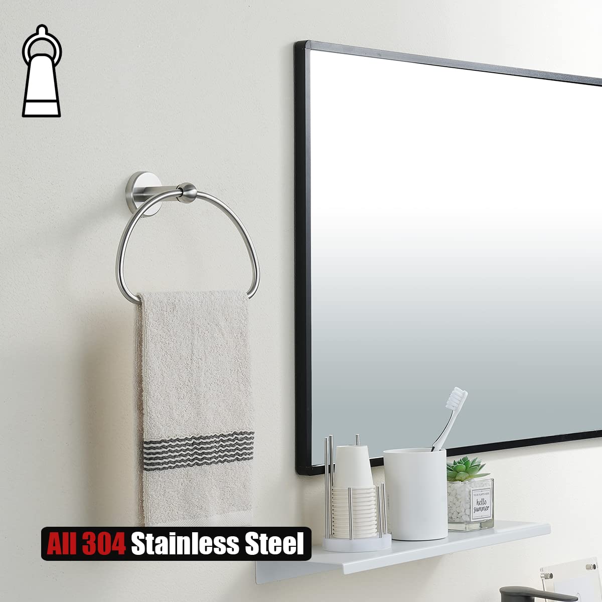 Stainless Steel Towel Ring Holder - 7 Inch Brushed Nickel Wall Mount Bathroom Accessory (TR160-BN) - Perfect for Modern Bathrooms & Powder Rooms