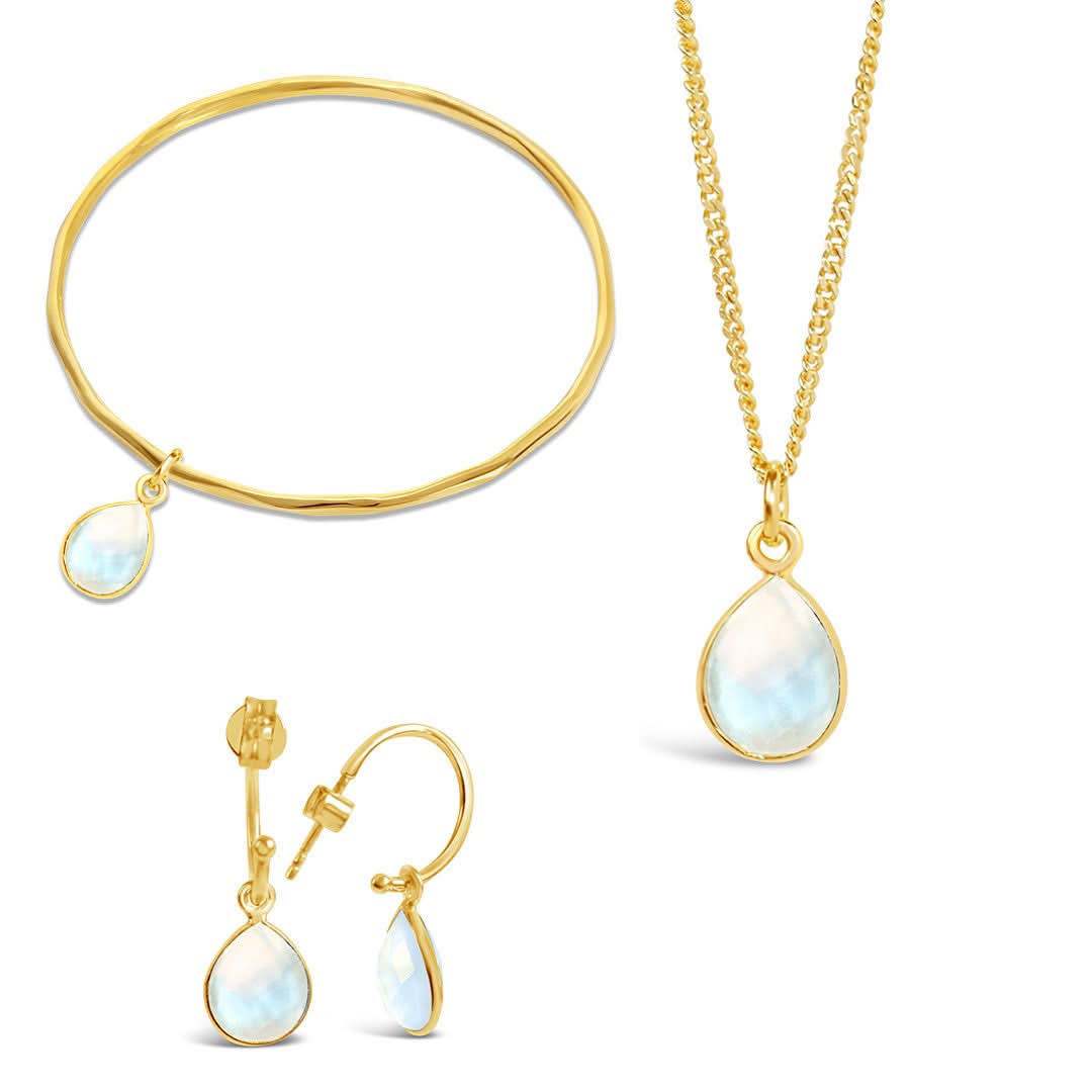 Moonstone Charm Bangle in Gold - June Birthstone Jewelry for Women | Perfect Gift for Birthday, Anniversary & Special Occasions
