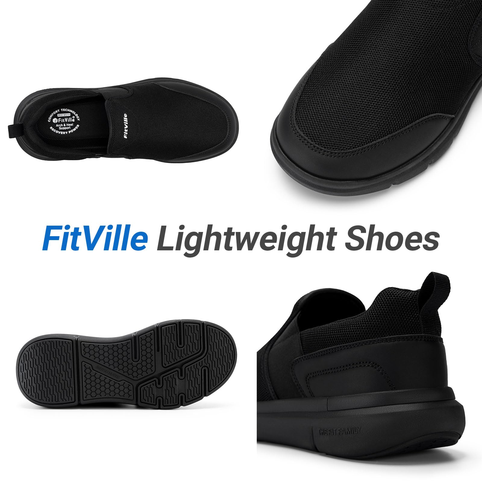 FitVille Men's Extra Wide Slip-On Walking Shoes - Lightweight Non-Slip Breathable Casual Loafers for All-Day Standing Comfort - Perfect for Work, Travel & Daily Wear