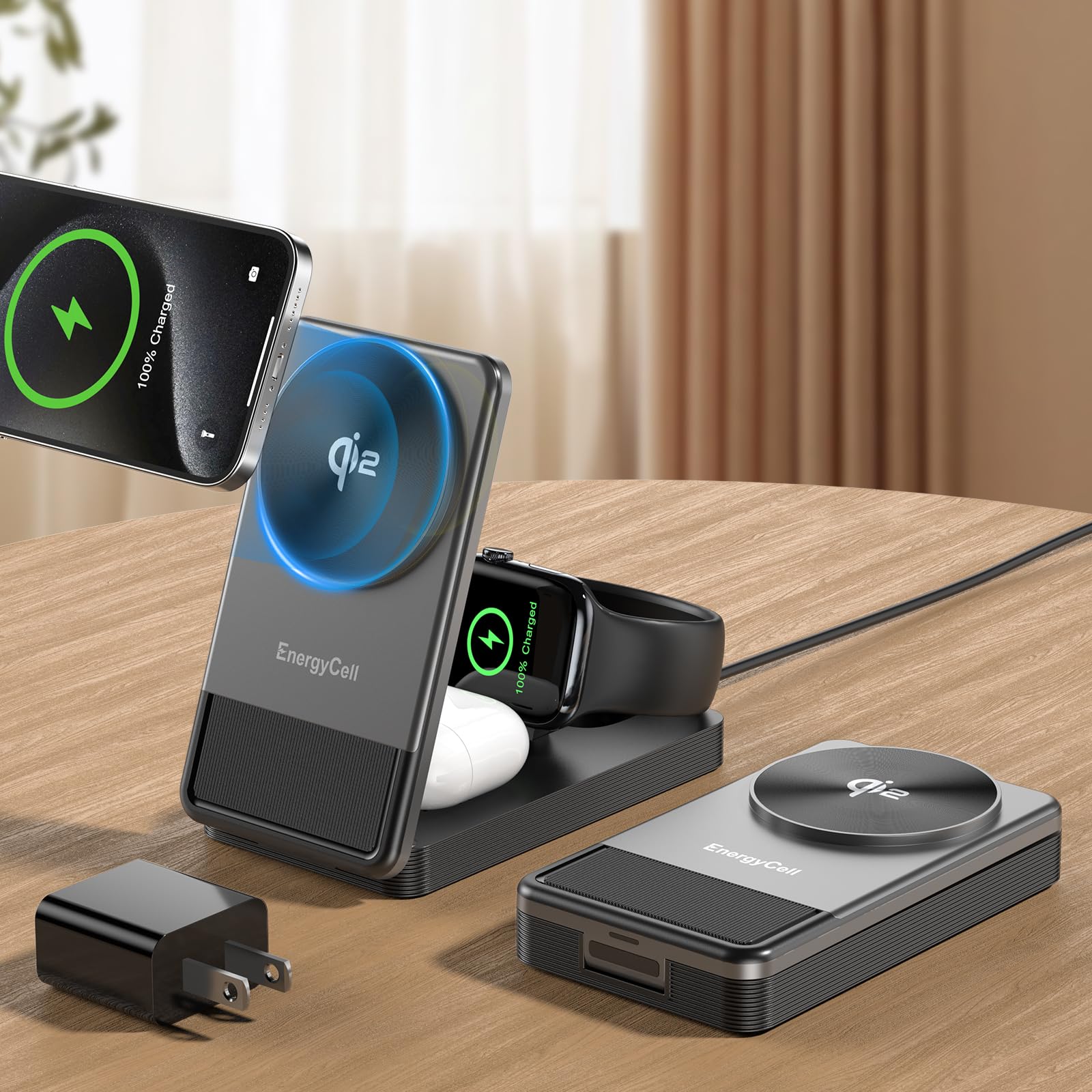 Qi2 3-in-1 Wireless Charging Station - 15W Fast Charger for iPhone 16/15 Pro/14/13/12, Apple Watch & AirPods - Multi-Device Magnetic Charging Pad for Home, Office & Travel