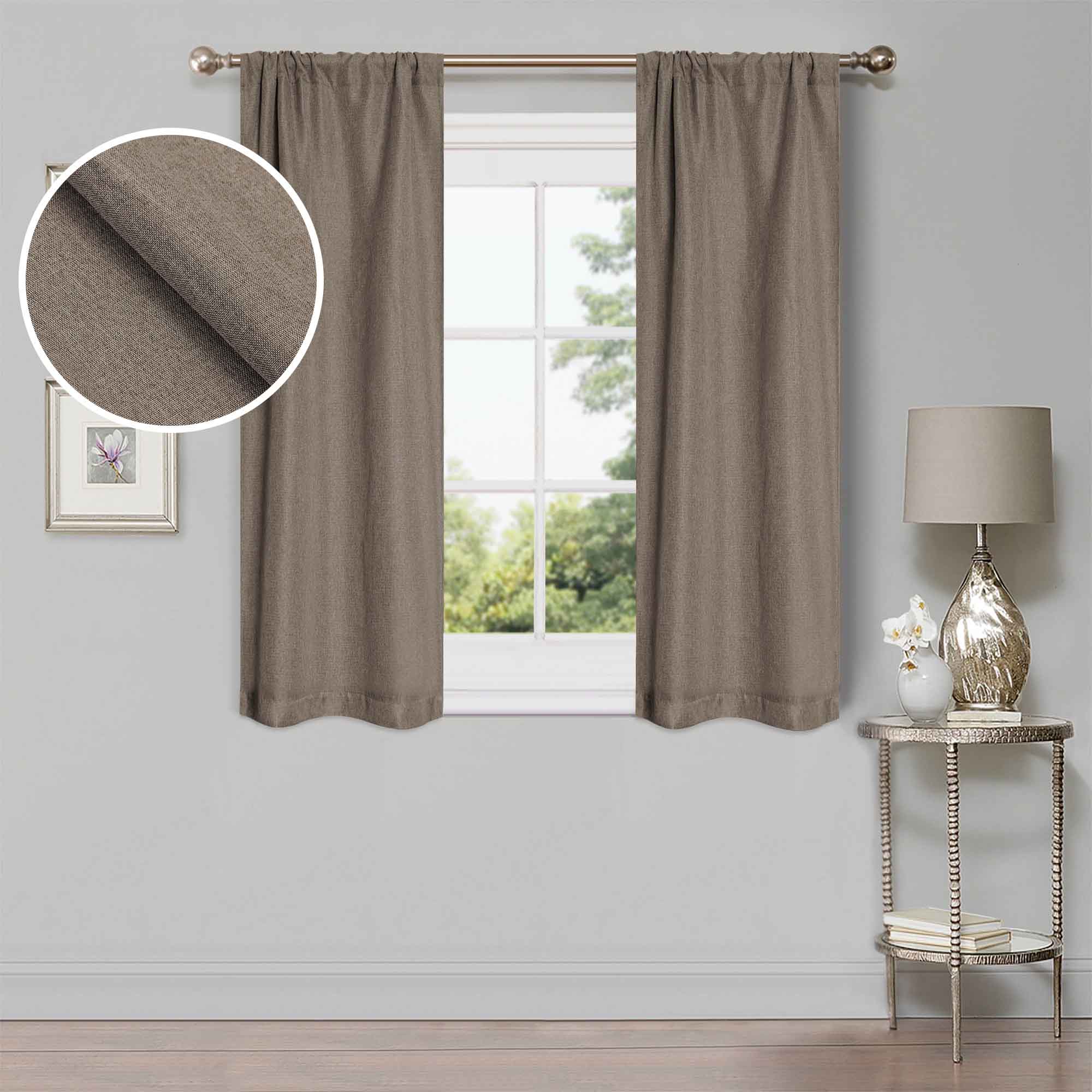 Linen Pattern Blackout Curtains Set of 2 Panels - 100% Room Darkening, Washable Fabric for Bedroom & Living Room - Noise Reducing & Energy Saving Window Treatments for Home Decor