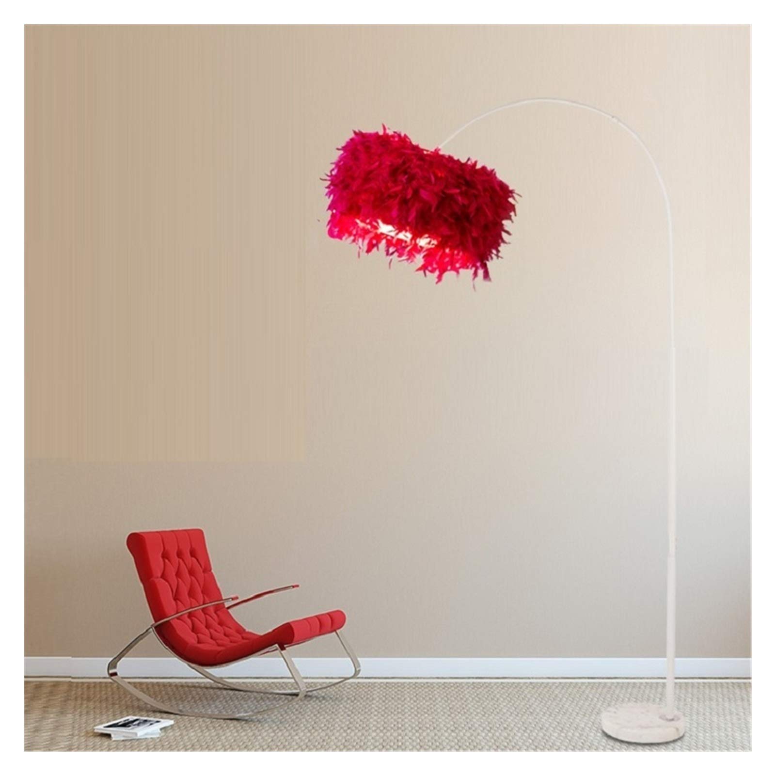 JSJJAJN Feather Shape Floor Lamp - Modern Red Floor Light for Living Room, Bedroom, Girl's Room & Piano Studio - Elegant Fishing Style Design (Red Body & Lampshade) - Perfect for Cozy Reading Nooks, Romantic Ambiance & Home Decor