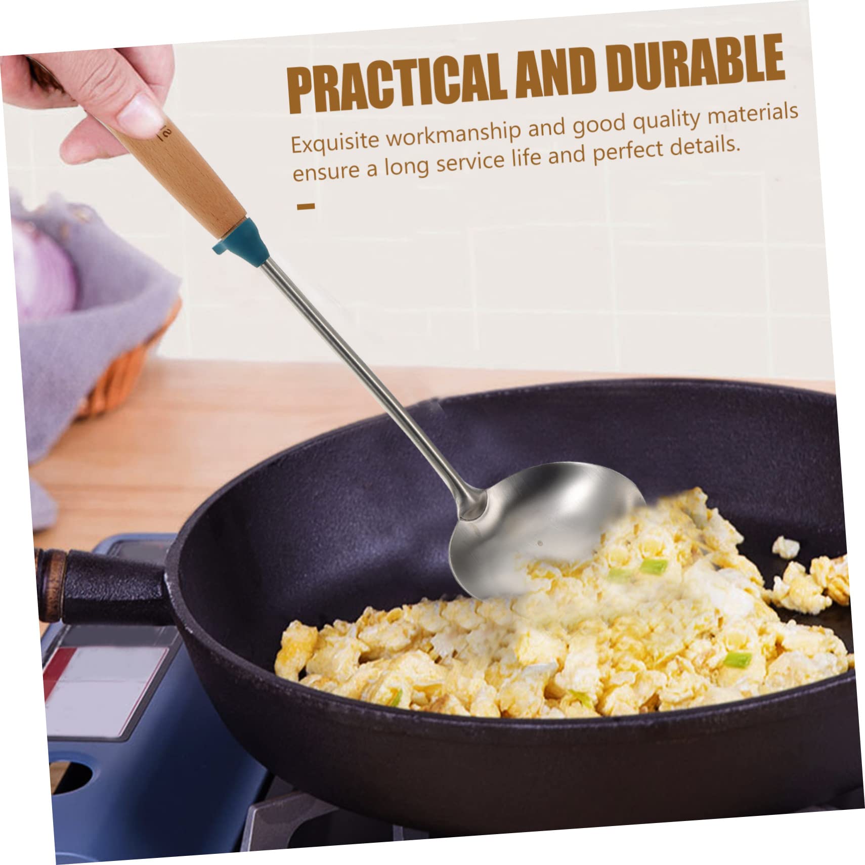 Premium Stainless Steel Spatula with Wooden Handle - Durable Kitchen Utensil for Cooking, Flipping & Serving - Ideal for Non-Stick Pans, Grilling, Baking & Soup Scooping