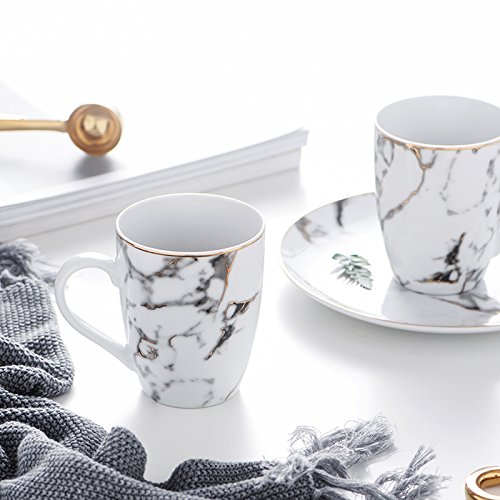Handmade Ceramic Marble Coffee Mug - 12oz Tea Cup with Comfortable Handle for Hot Drinks, Perfect for Morning Coffee, Office Use & Gift Giving