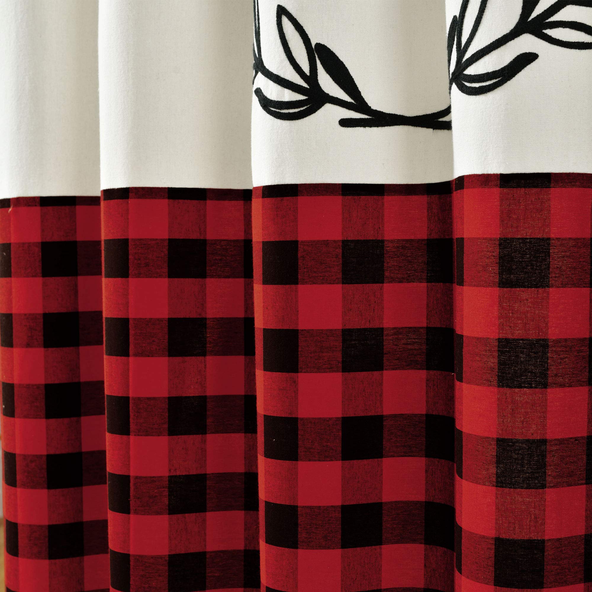 Lush Decor Red Buffalo Plaid Cotton Shower Curtain 72x72 Inches - Farmhouse Rustic Bathroom Decor with 