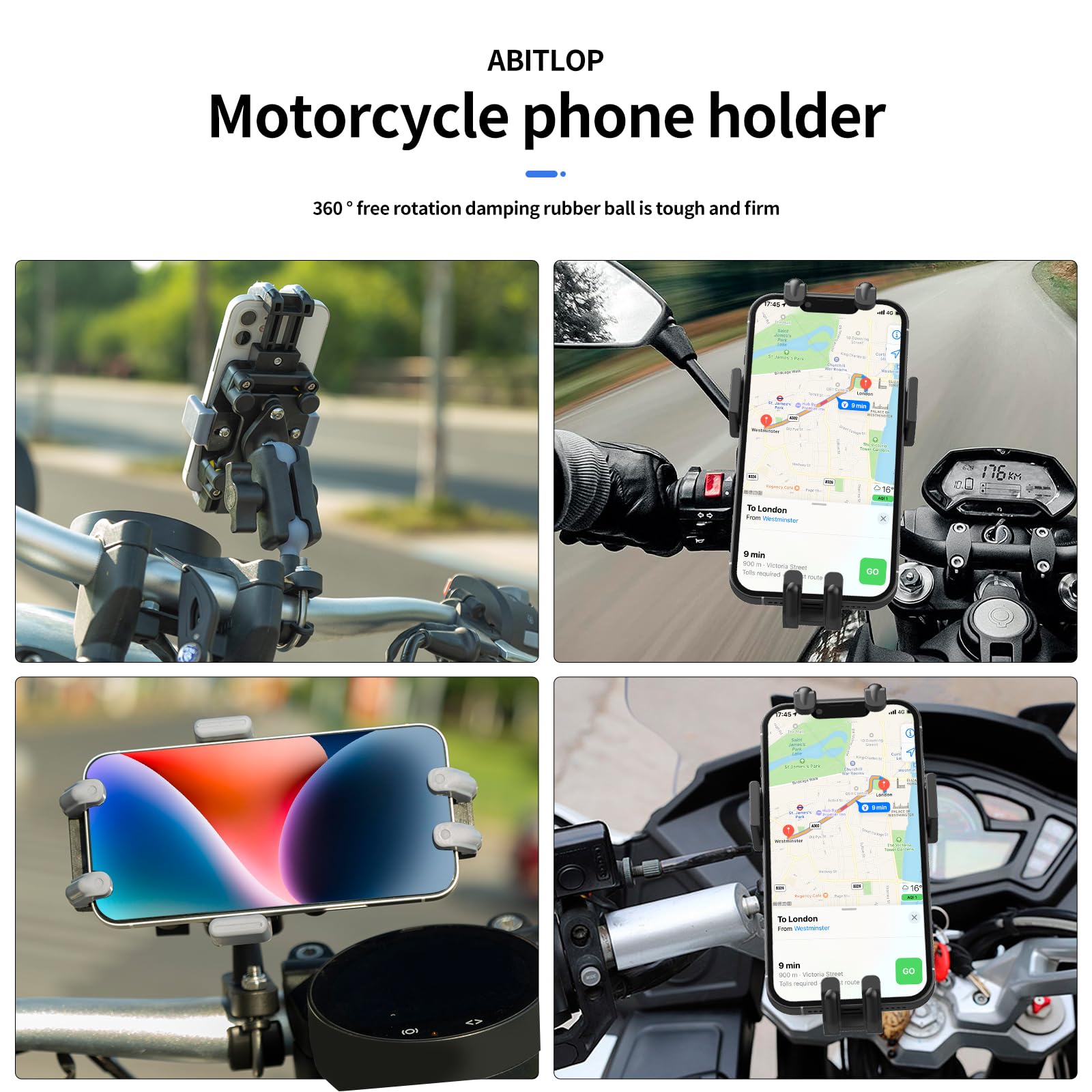 Universal Motorcycle Phone Mount Holder with Vibration Dampener - 360° Adjustable Bike Phone Stand for 4.7”-7.1” Smartphones, Super Stable Nylon & Silicone Handlebar Mount (Red) - Perfect for Road Trips, Commuting & GPS Navigation