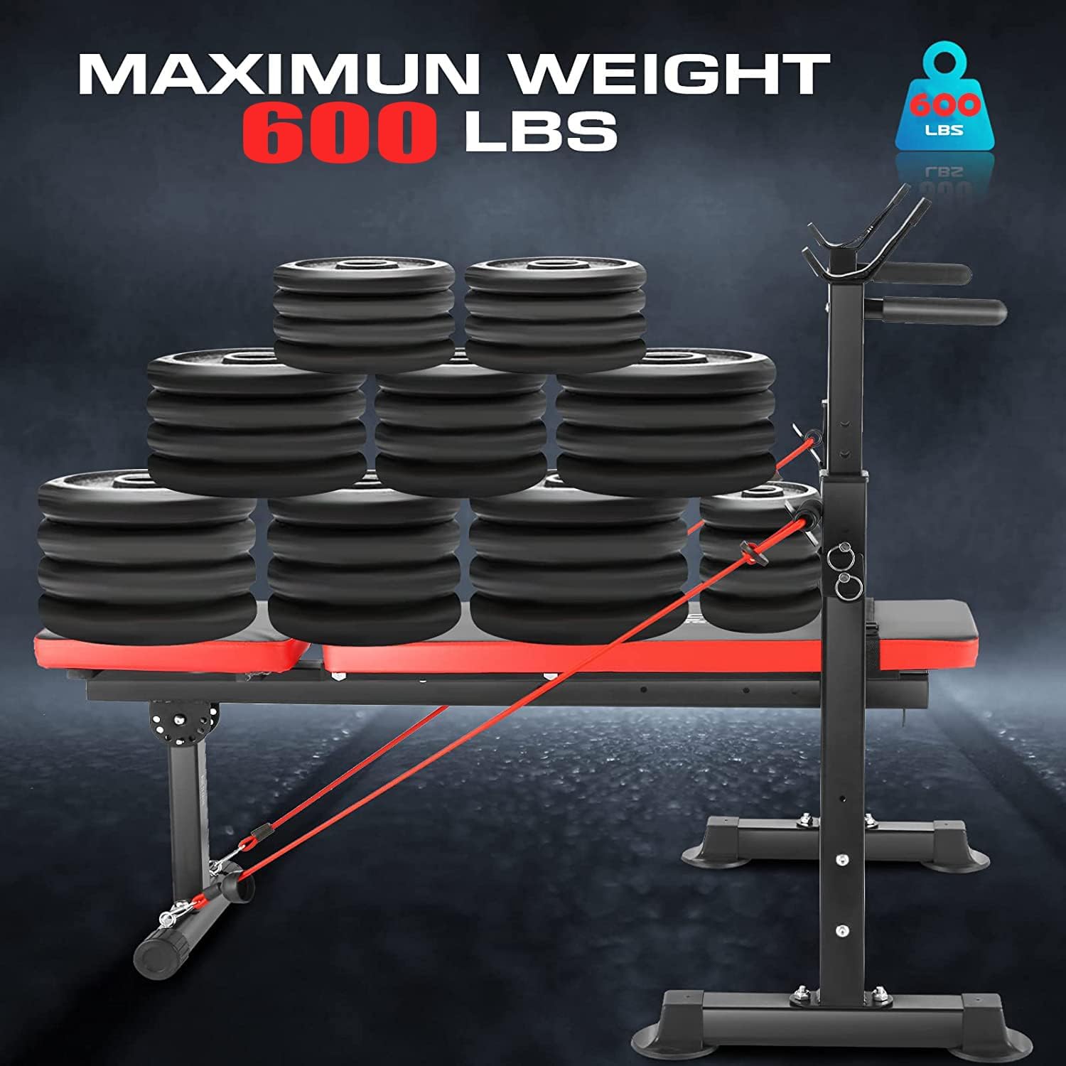 **Aceshin 6-in-1 Adjustable Weight Bench with Squat Rack & Removable Foot Bracket – 600lbs Capacity Home Gym Bench Press Set, Workout Bench with Weight Storage for Strength Training (Incline/Flat/Decline/Sit-Up) – Perfect for Home & Garage Gym Workouts**