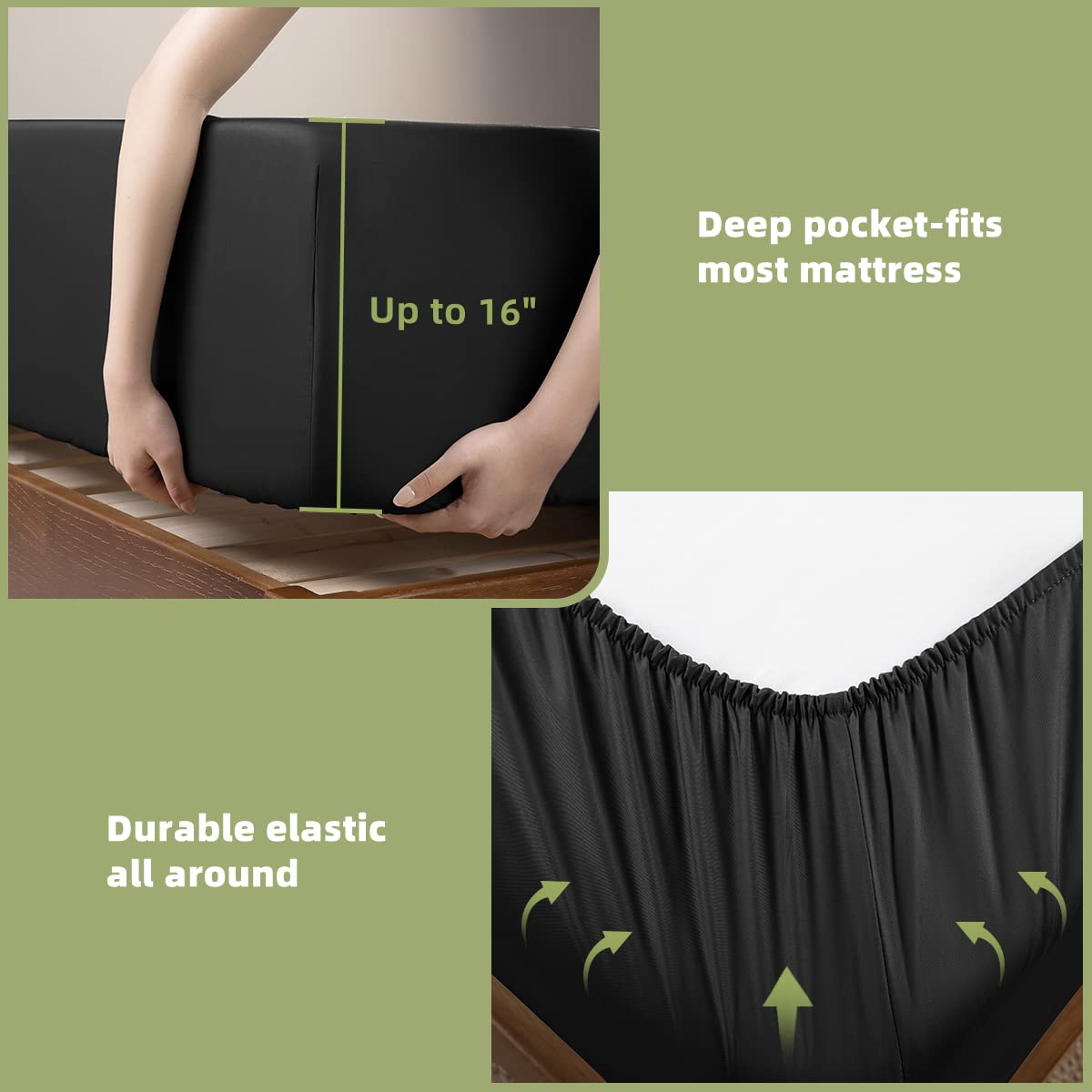 Shilucheng 100% Bamboo Viscose Queen Size Sheet Set (6 Pieces) - Ultra Cooling & Silky Soft Bedding with 16