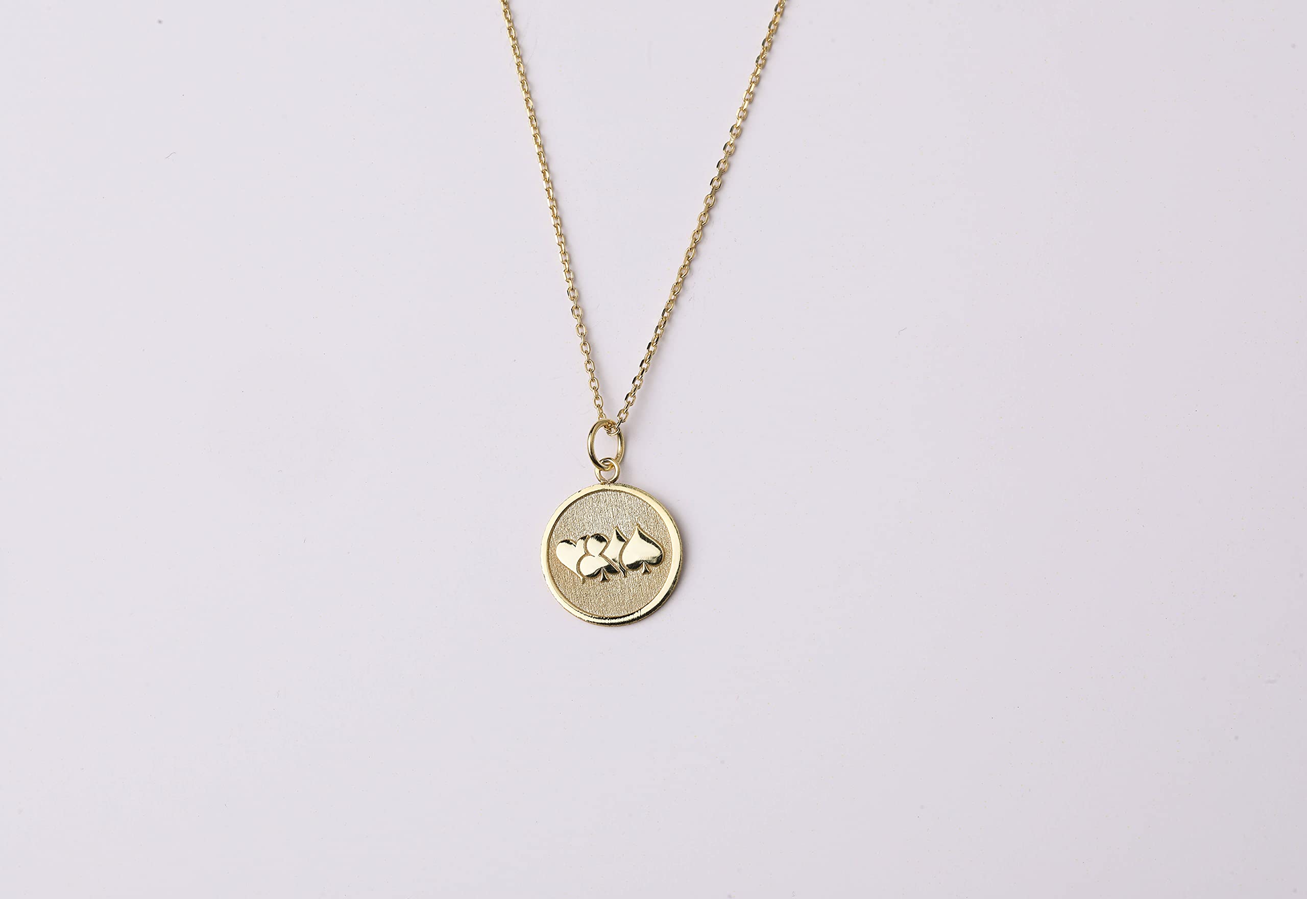 14K Gold Playing Card Necklace - Personalized Poker Card Pendant with Hearts, Spades, Diamonds & Clubs Charms - Unique Jewelry Gift for Card Game Lovers - Perfect for Casino Nights, Poker Parties & Fashion Accessories