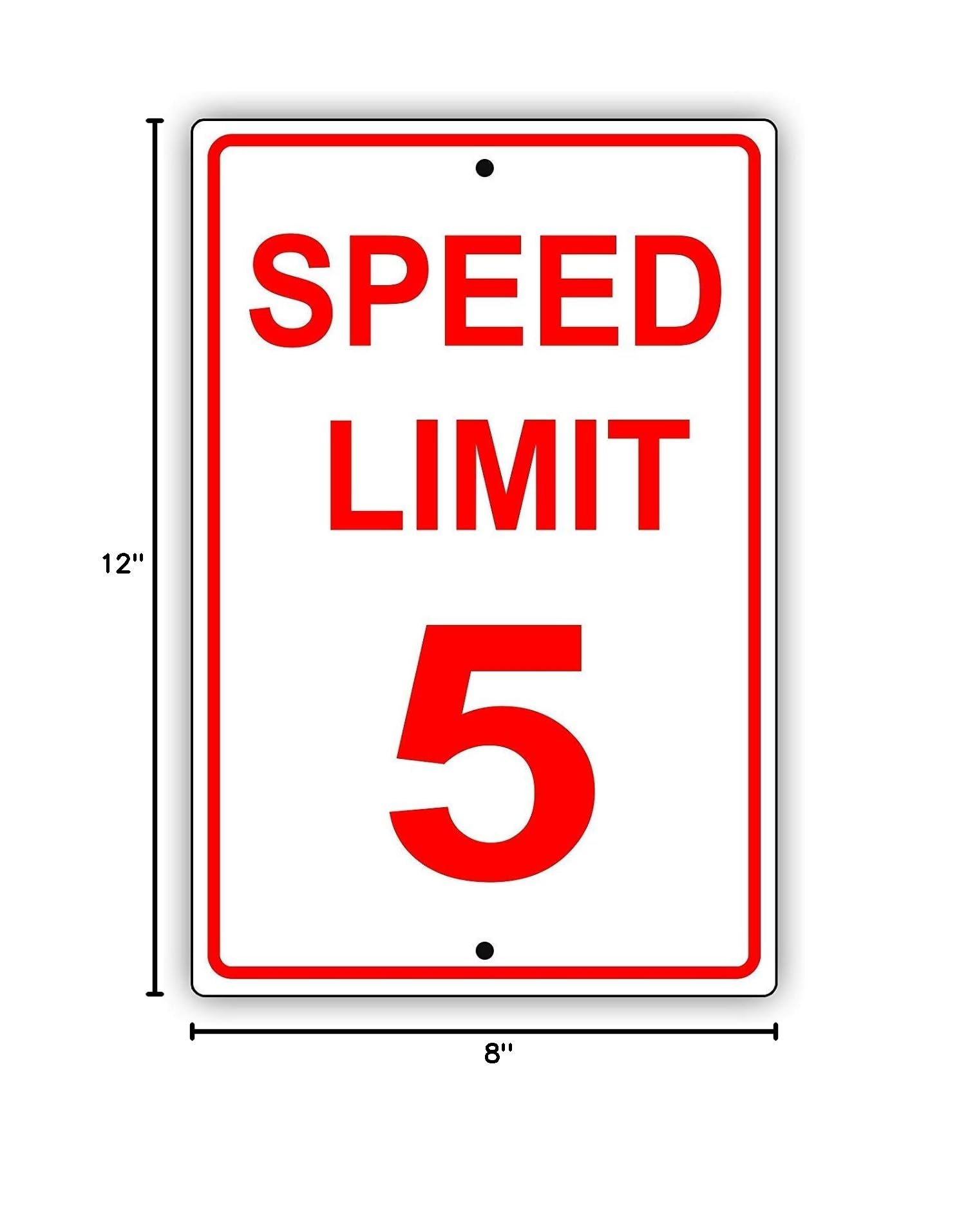 5 MPH Speed Limit Sign - Red Letters Slow Down Warning Aluminum Metal Plate (8x12 Inch) for School Zones, Parking Lots & Road Safety