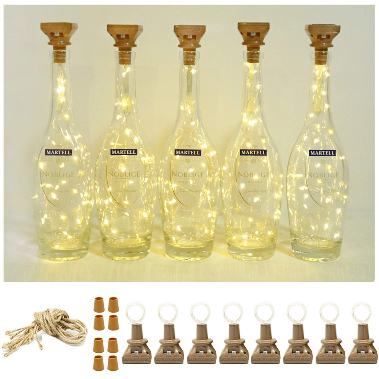 8 Pack Solar Powered Wine Bottle Lights - 20 LED Waterproof Copper Cork Lights for Wedding, Christmas, Holiday Decorations - Perfect for Garden, Patio, Pathway & Outdoor Lighting (Warm White) - Create Romantic Ambiance for Parties & Special Events