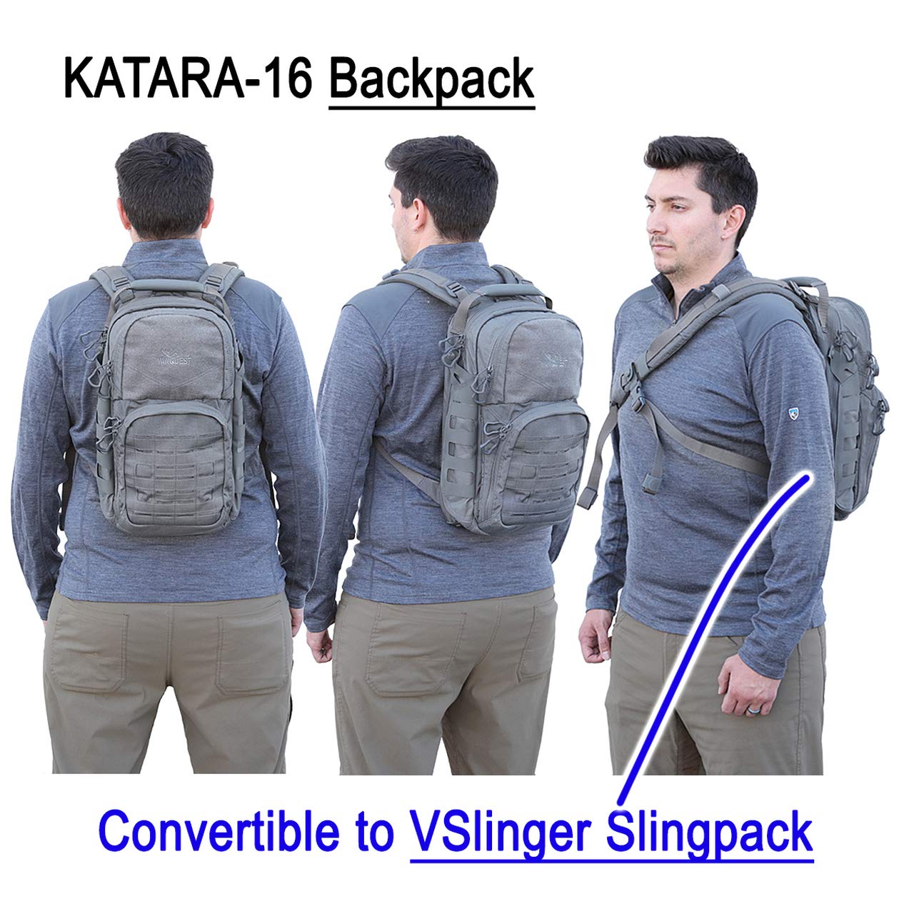 VANQUEST KATARA-16 Tactical Backpack for Outdoor Adventures - Durable Black Military Backpack for Hiking, Camping & Travel - Water Resistant Daypack with Multiple Pockets