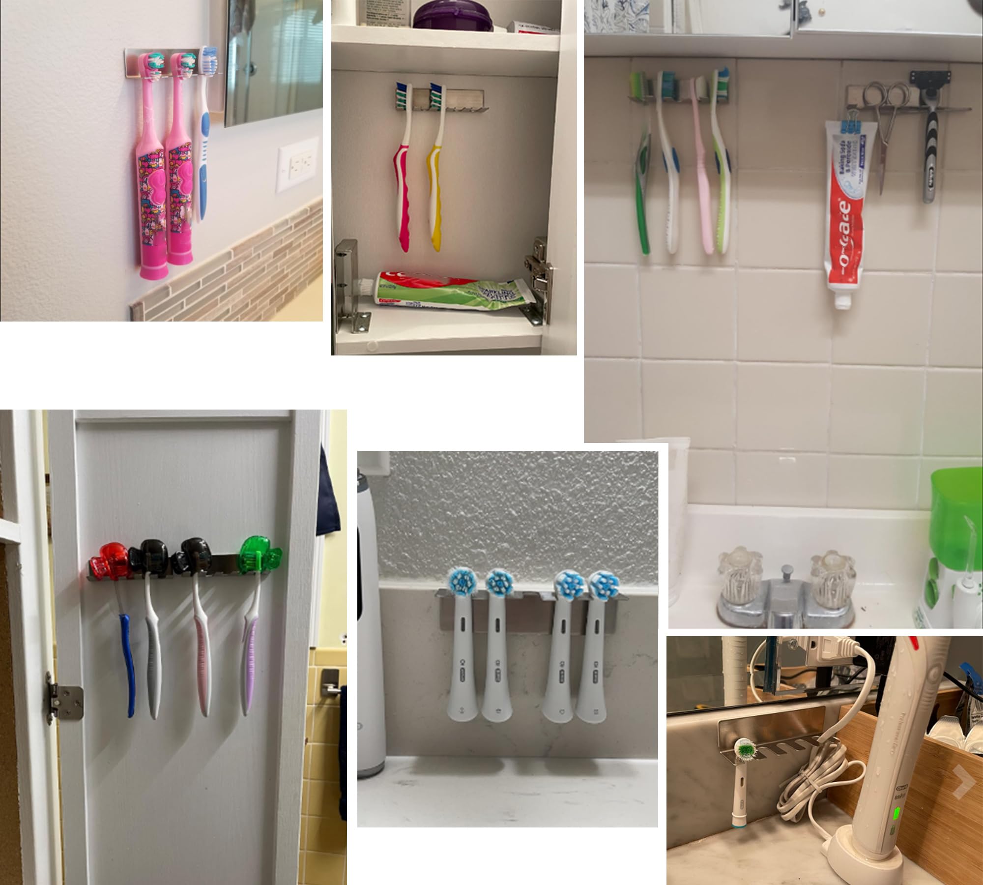 Stainless Steel Wall Mounted Toothbrush Holder - No Drill 3M Adhesive Bathroom Organizer for Toothbrushes & Razors - Perfect for Small Spaces, Apartments, and Travel